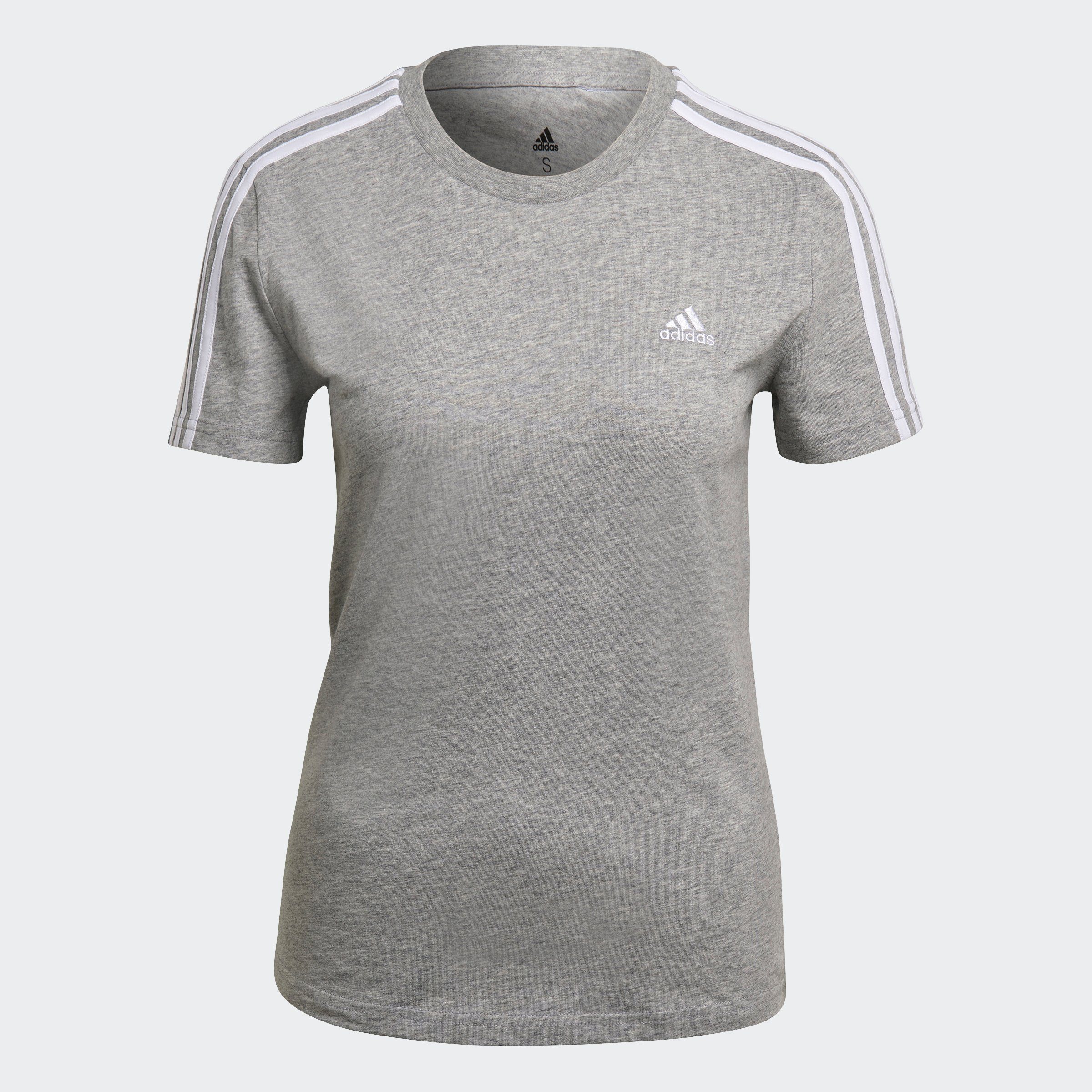 / LOUNGEWEAR T-Shirt SLIM Medium 3-STREIFEN Heather White Sportswear ESSENTIALS Grey adidas