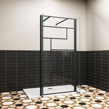 duschspa Duschwand Duschkabine Glas Walk in Dusche Duschtrennwand mit schwarzem Gitter, Einscheibensicherheitsglas, Sicherheitsglas, (Set), Glas, Nano Glas