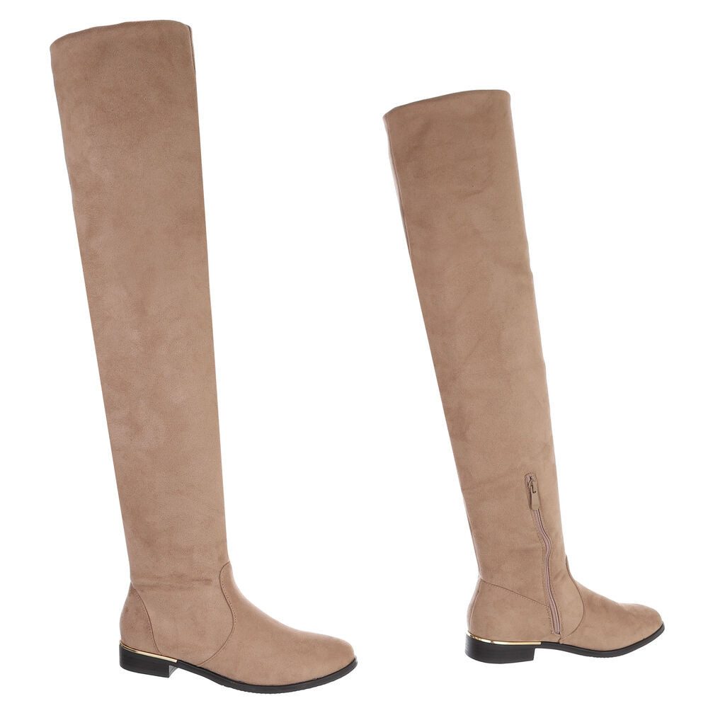 Ital-Design Elegante Overknee-Stiefel aus weichem Material für Damen Stiefel (90727003) Blockabsatz Overknees in Hellbraun – Bild 4 von 5