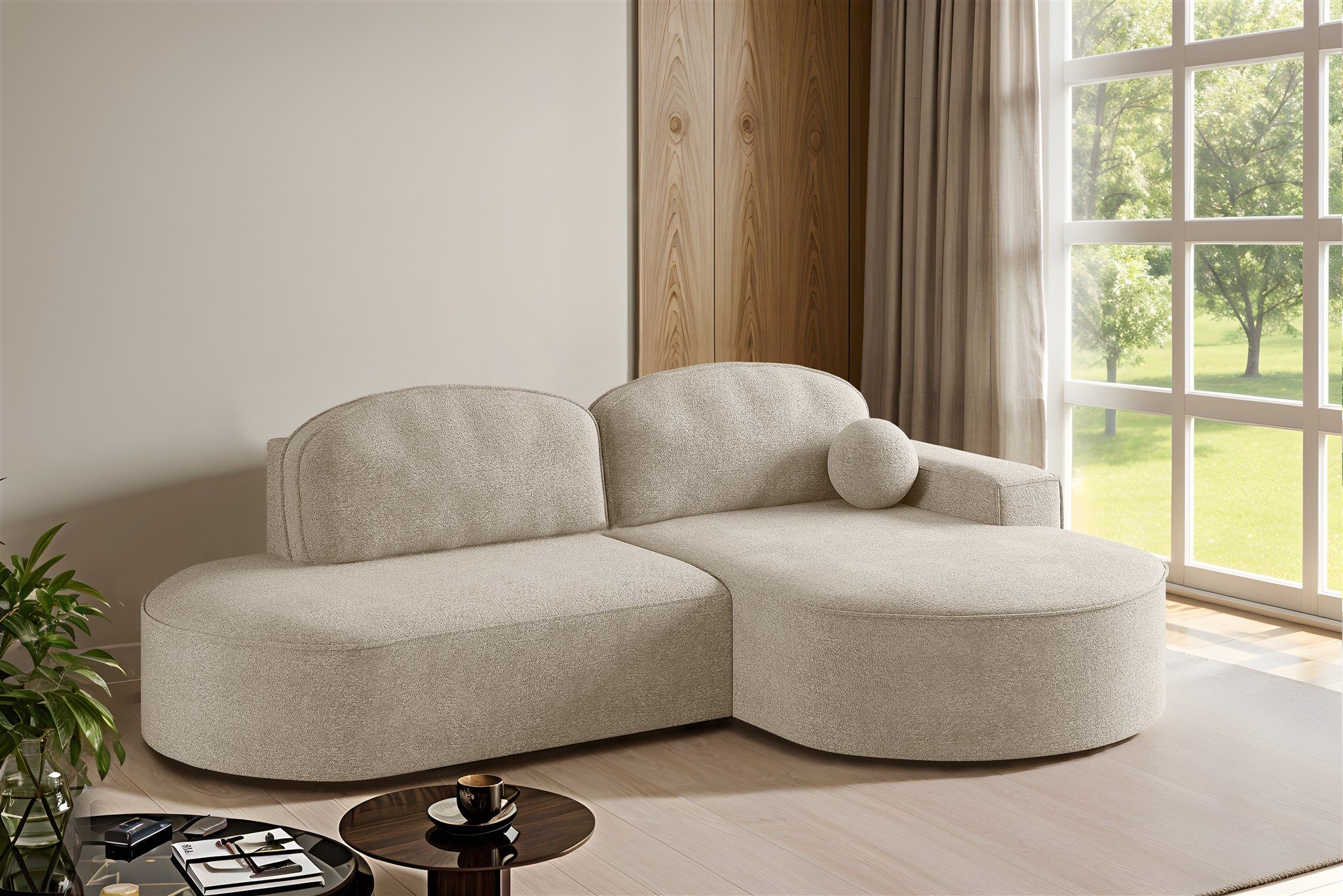 Fun Möbel Ecksofa Schlafsofa Sofa GIRONA mit Ottomane in Stoff, Rundumbezug