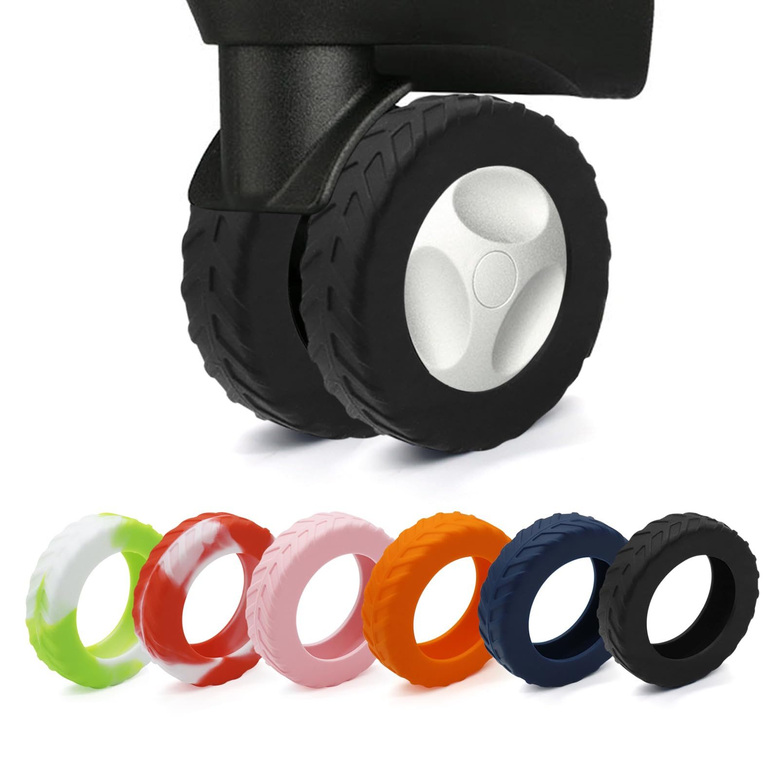 Zaewry Gummiband 8 PCS Upgrade Silikon Gepäckradabdeckungen, Luggage Wheel Covers, kofferschutzhülle für 5-6.3cm Spinnerrad