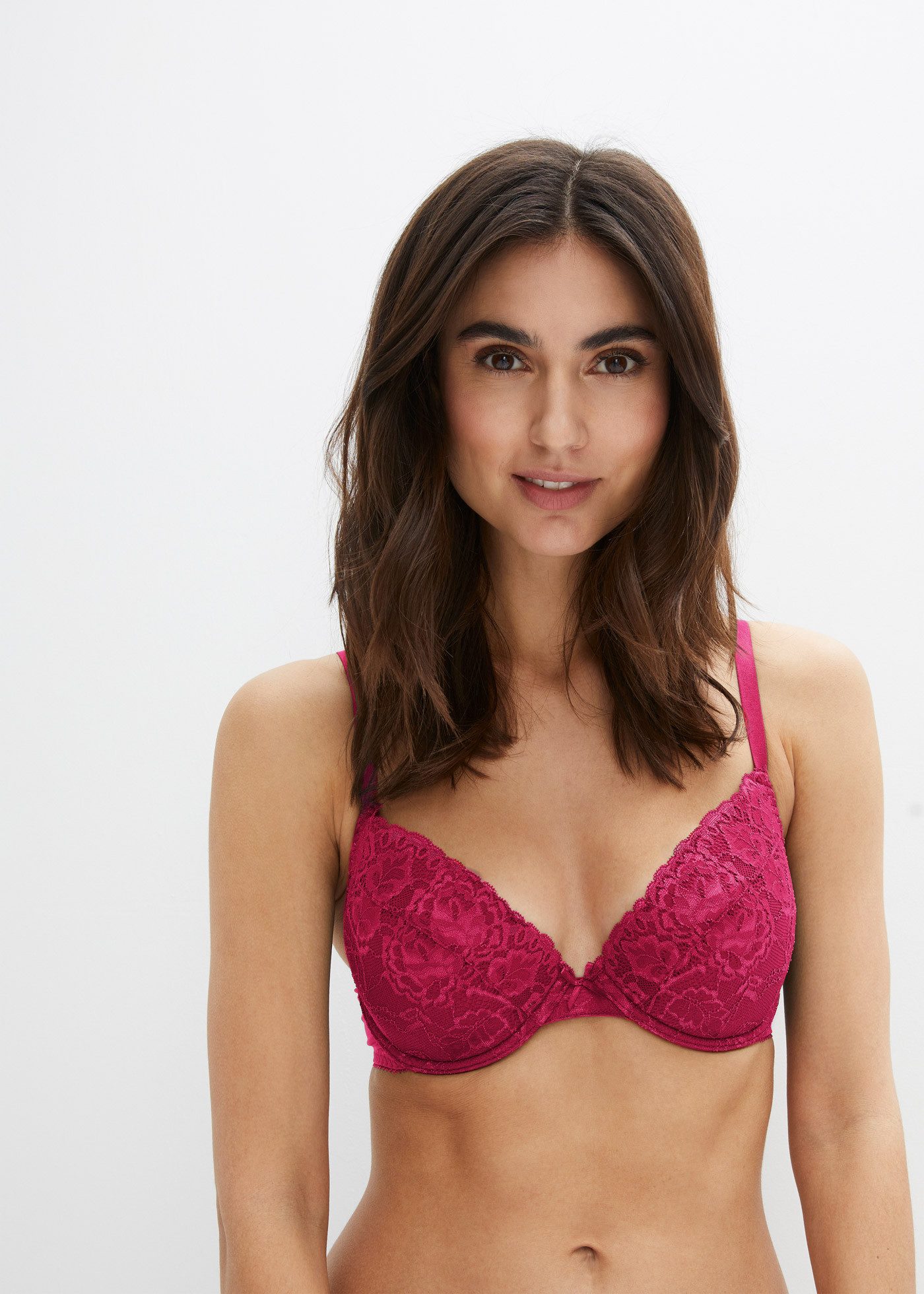 bonprix Push-up-BH (Packung, 3-tlg., 3er) leicht wattierte Cups, mit feinem Allover-Spitze, mit Baumwollfutter