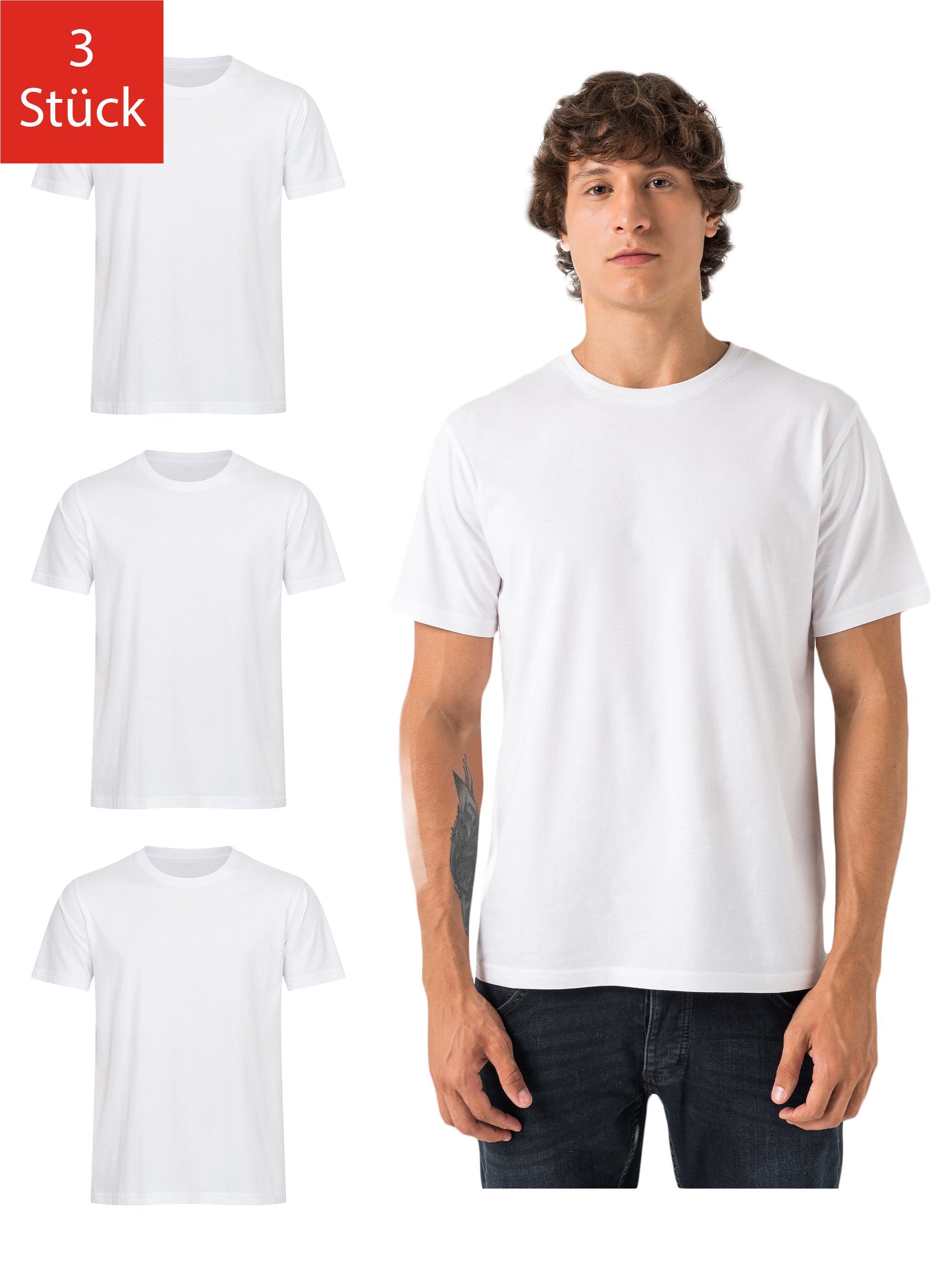 Burnell & Son T-Shirt Tshirt Herren aus 100% Baumwolle Regular Fit Basic Männer Set (S-5XL) (Packung, 3-tlg., 3er-Pack) in Unifarbe 3x Weiss