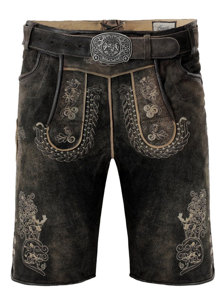FUCHS Trachtenlederhose Trachtenlederhose Herren kurz Dunkelbraun Echtleder rustikal Wiesn (1-tlg)