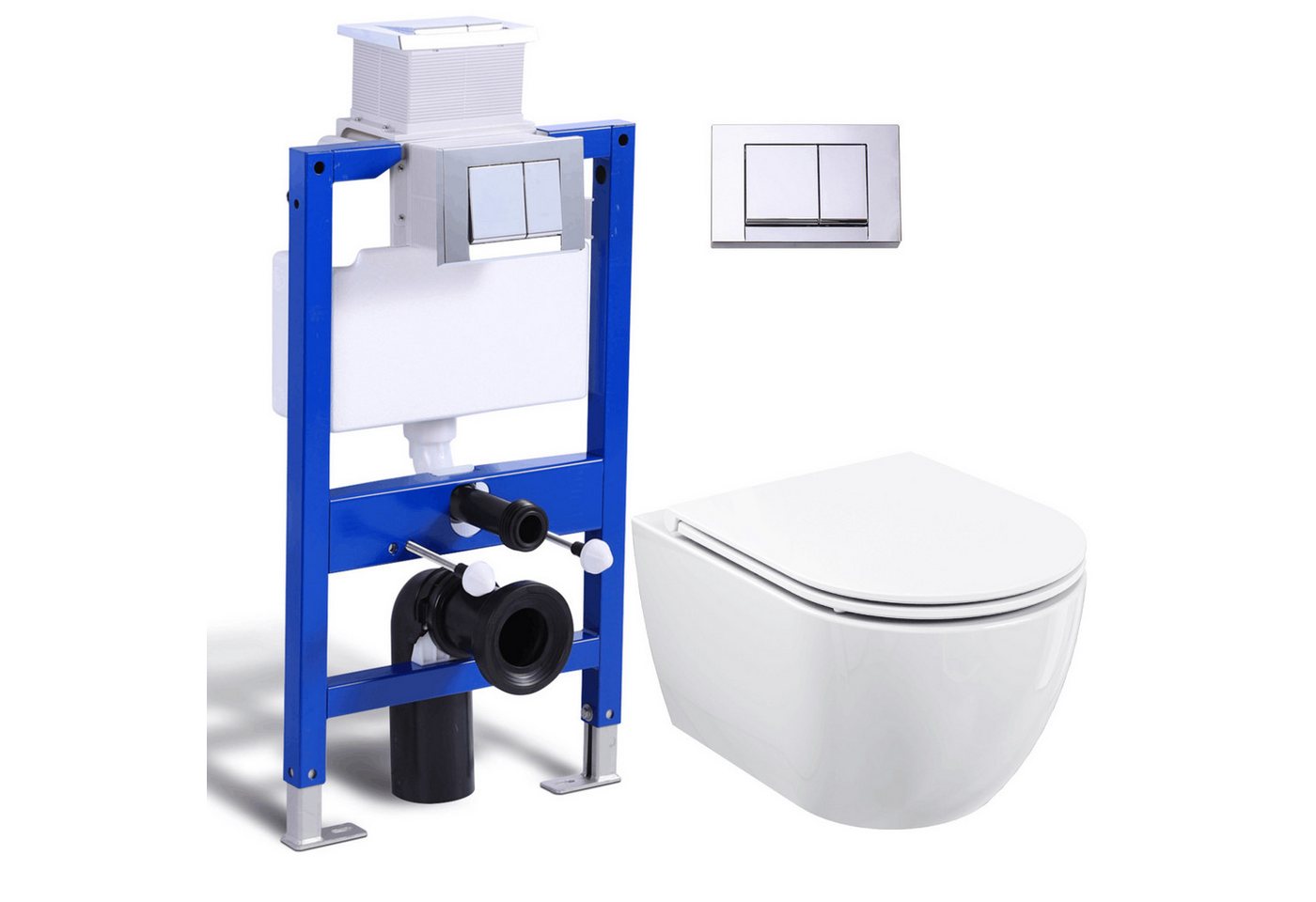 HOROW Vorwandelement WC Toilette Komplettset hänge wc Set Komplett, Hänge WC mit WC Sitz mit Absenkautomatik, Toilette Komplettset, Toilette mit Spülkasten