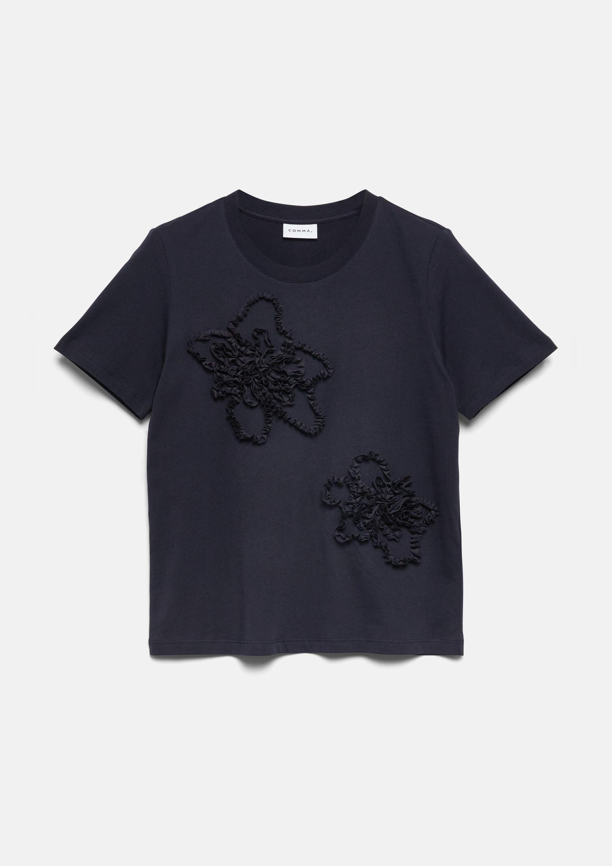 comma Kurzarmshirt T-Shirt T-Shirt mit Blumenapplikationen günstig online kaufen