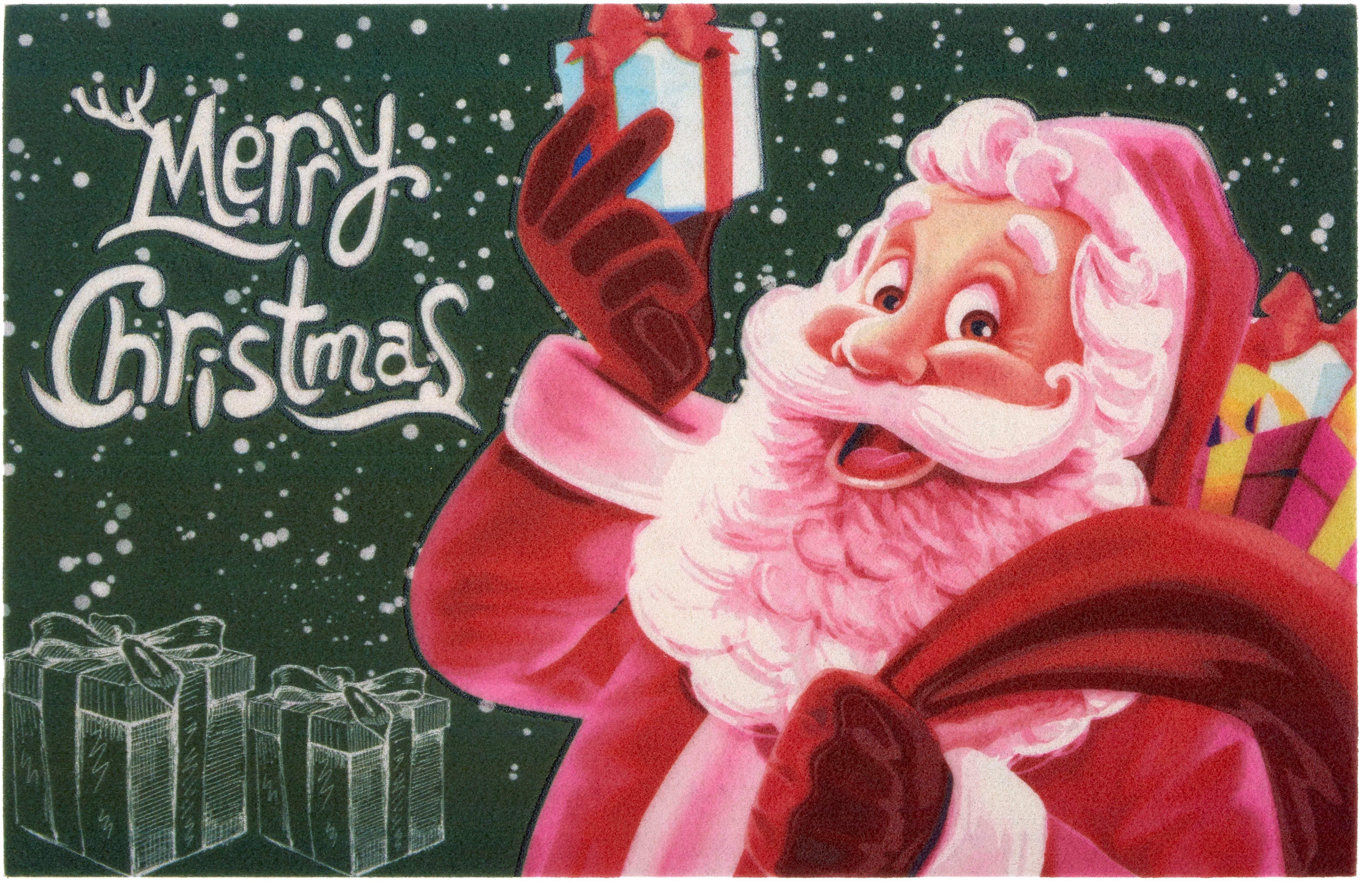 Fußmatte Merry Christmas, Home affaire, rechteckig, Höhe: 6 mm, mit Spruch, Weihnachten, Weihnachtsmann, Santa Claus
