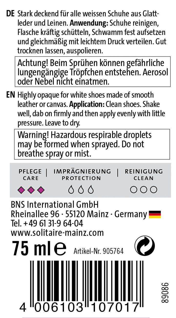 Solitaire Liquid White - deckendes flüssiges Schuhweiß Lederpflege