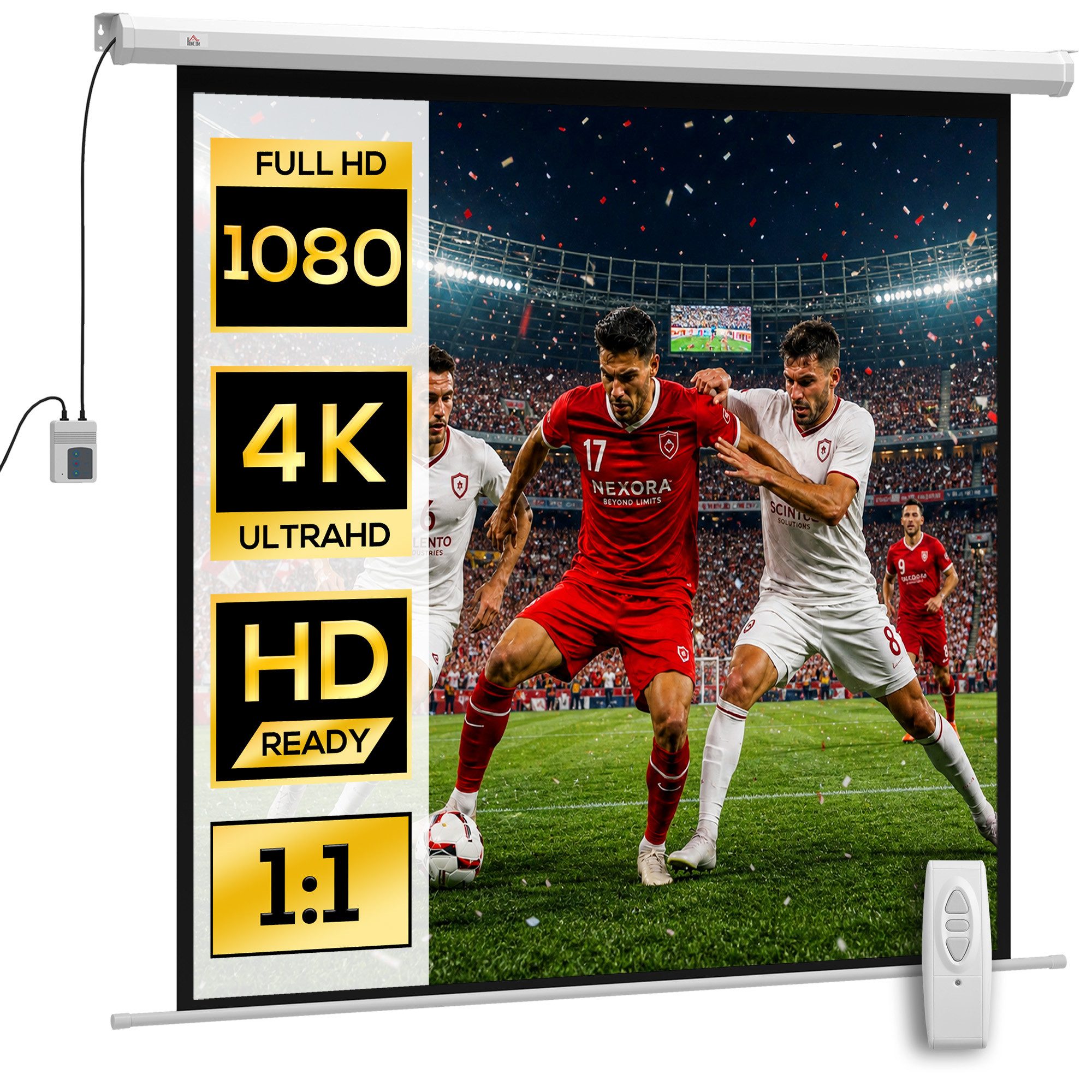 HOMCOM Leinwand 92 Zoll 1:1 HD 4K Rollo-Leinwand Projektionsleinwand, für Heimkino Büro-Präsentationen – Bild 2 von 5