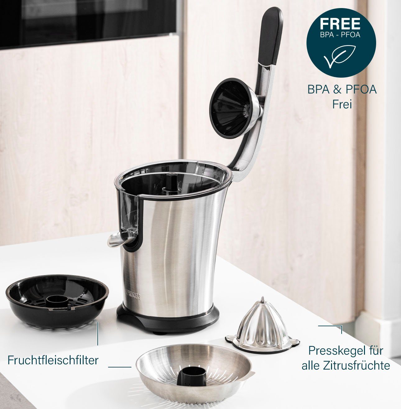 PRINCESS Zitruspresse 201860 Master Juicer Pro, 300 W, Edelstahl Presskegel, 300 W Motor, Rostfreier Edelstahl