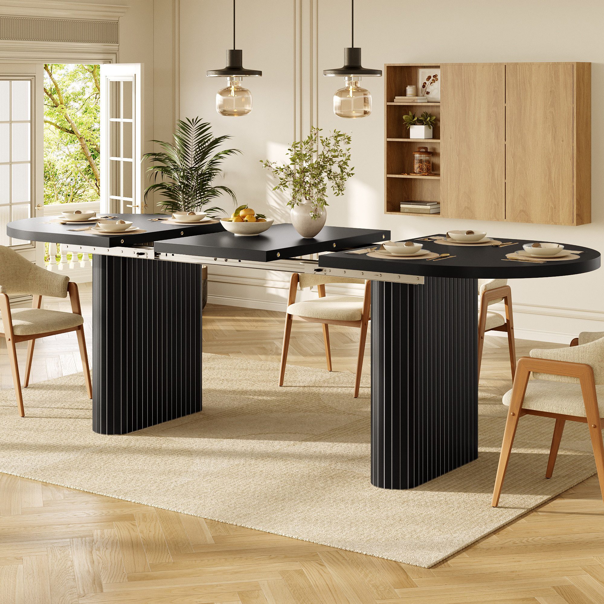 i@home Esstisch 120-160cm Ovale Esstisch für 6-8 Personen, ausziehbarer Esstisch, ovaler Holztisch mit vertikaler Struktur, belastbar bis 60kg, 3 Farben