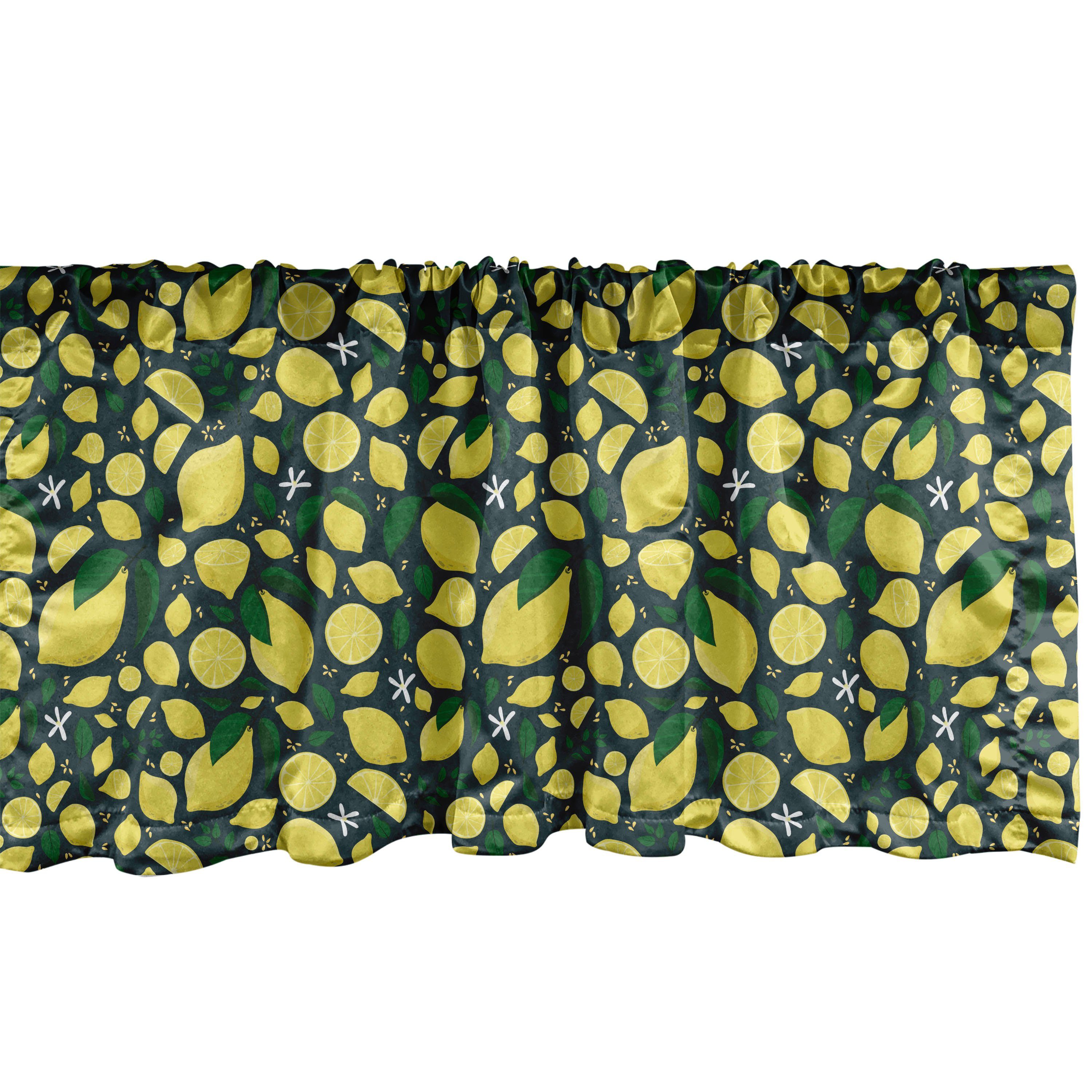 Scheibengardine Vorhang Volant für Küche Schlafzimmer Dekor mit Stangentasche, Abakuhaus, Microfaser, Zitrone Saure Früchte Blätter Blumen
