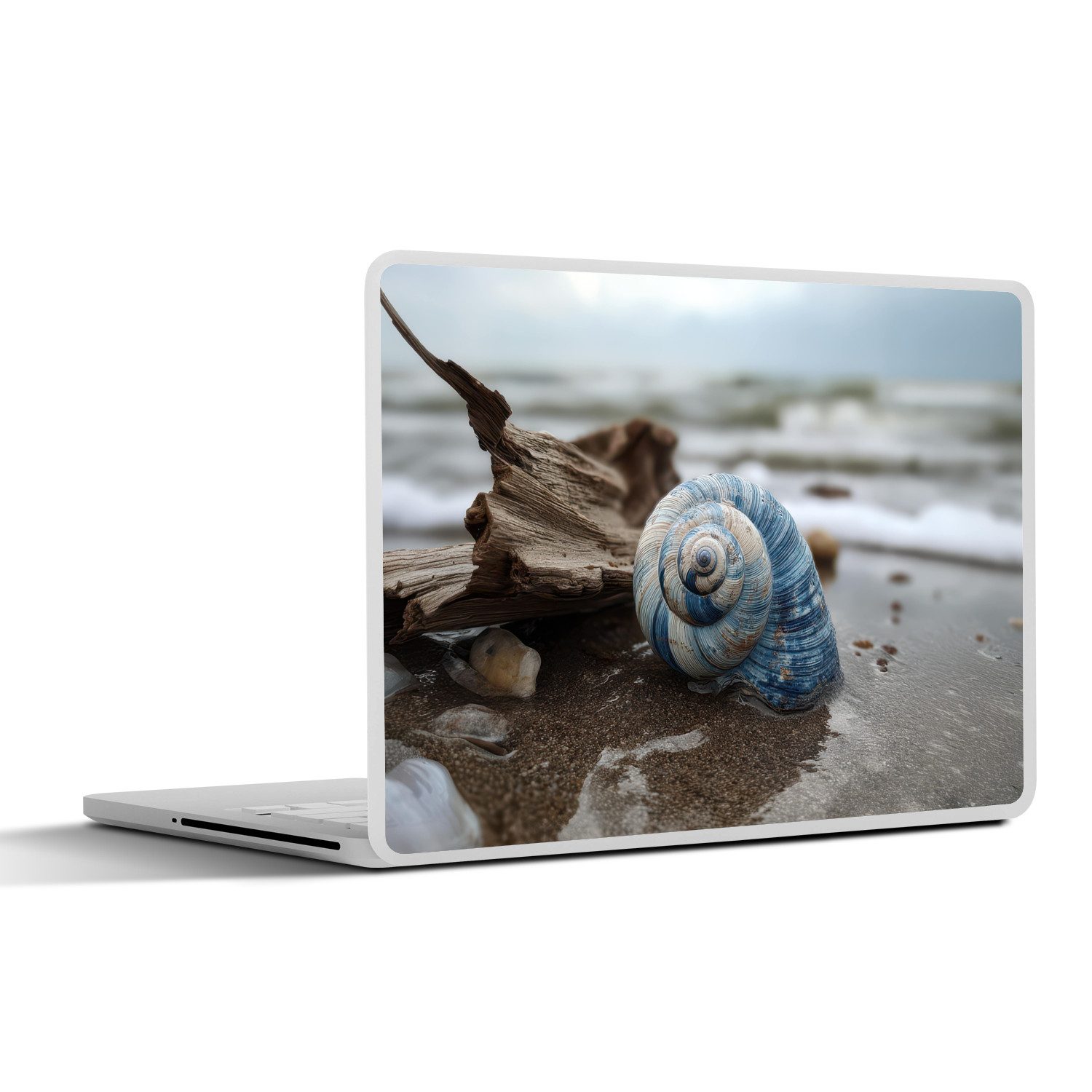MuchoWow Laptop-Aufkleber Muschel - Strand - Blau - Meer, (1tlg), Laptop Folien Cover, Наклейка, Sticker, Schutz vor Kratzern, 30x21 cm