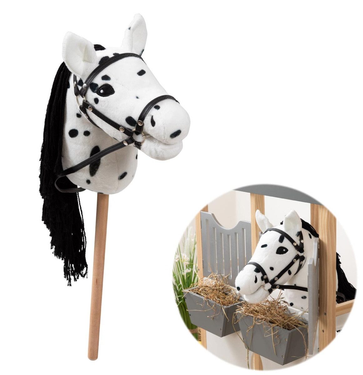 ELLA & PIET® Steckenpferd Hobby Horse MUFFIN mit Tasche (Weiß-Schwarz)