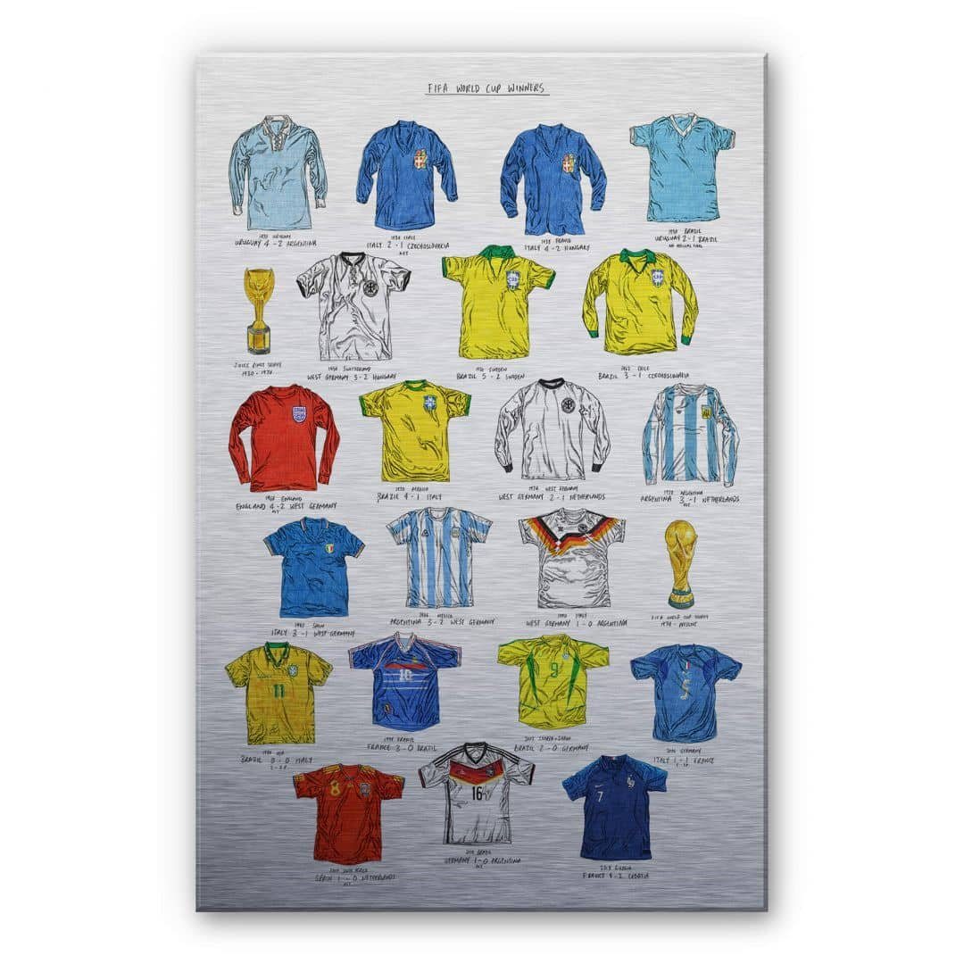 K&L Wall Art Alu-Dibond-Druck Vintage Metalloptik Poster Fußball Trikot Weltmeisterschaft Pokal, Wohnzimmer Bilder modern