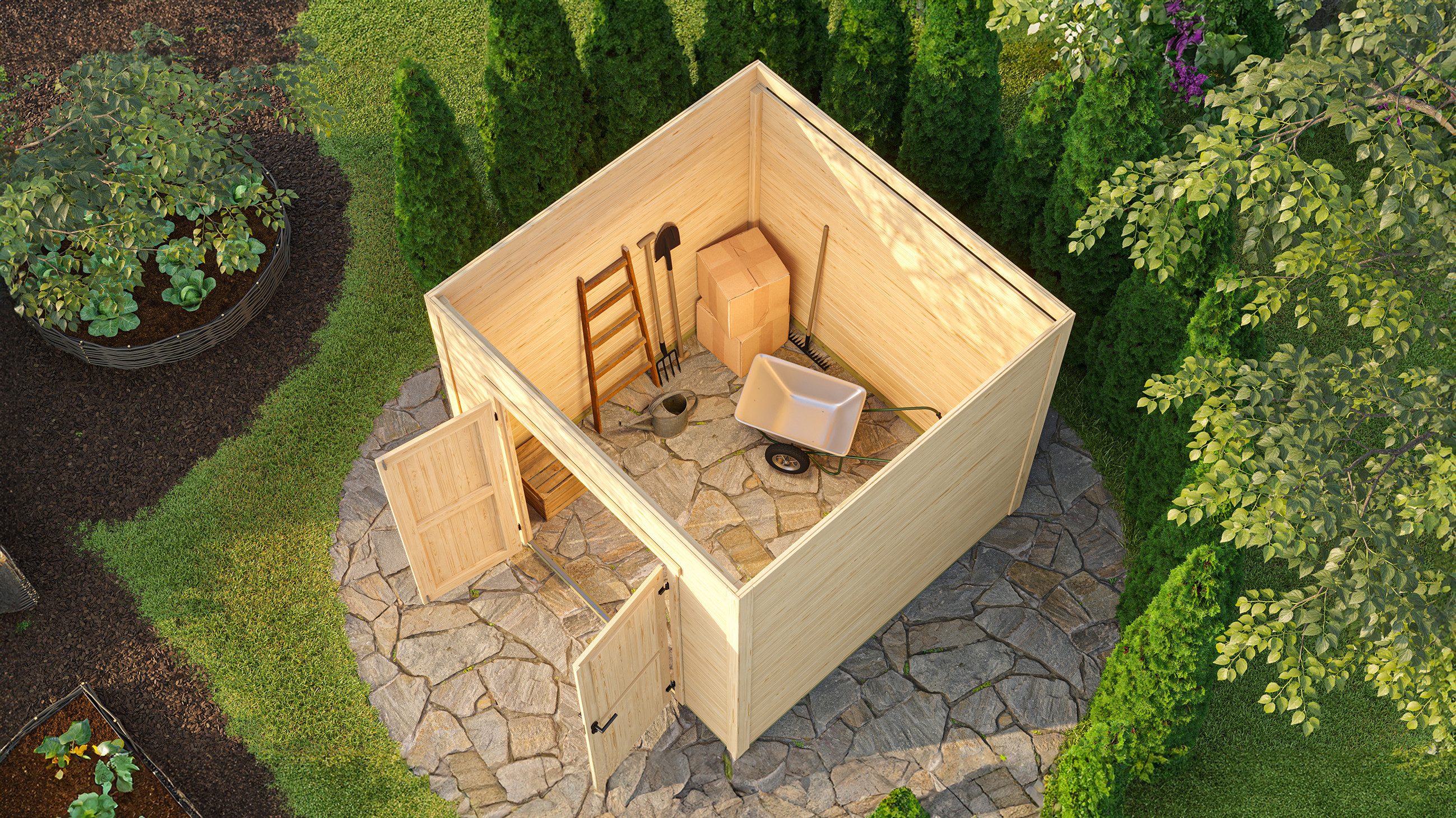 weka Gartenhaus Batu 2, Flachdach, Vollholztür, BxT: 250x257,5 cm, 28 mm starke Blockbohlen, in verschiedenen Farben