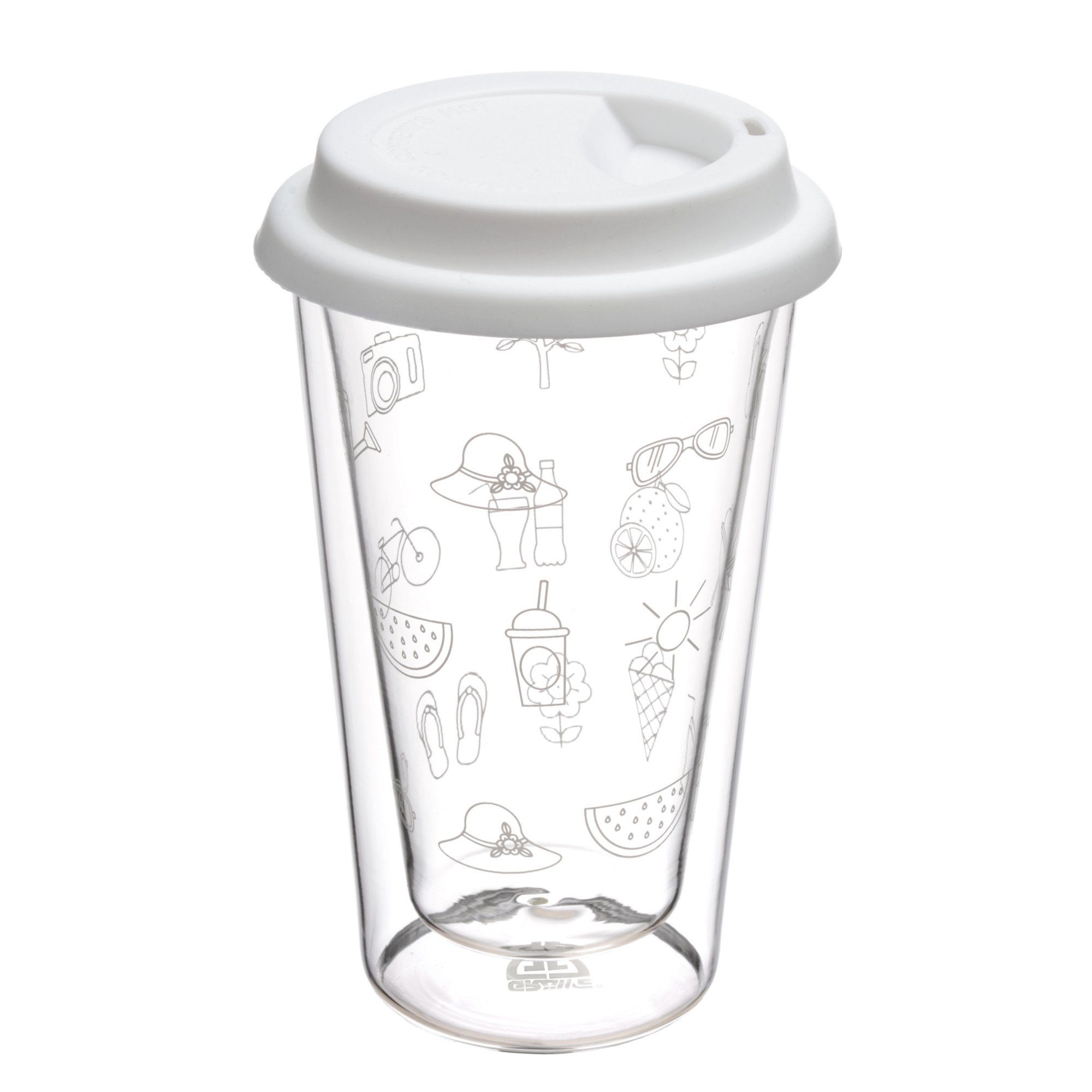 GRÄWE Glas GRÄWE Thermobecher mit weißem Silikon-Trinkbecher, 300 ml, Sommer, Glas