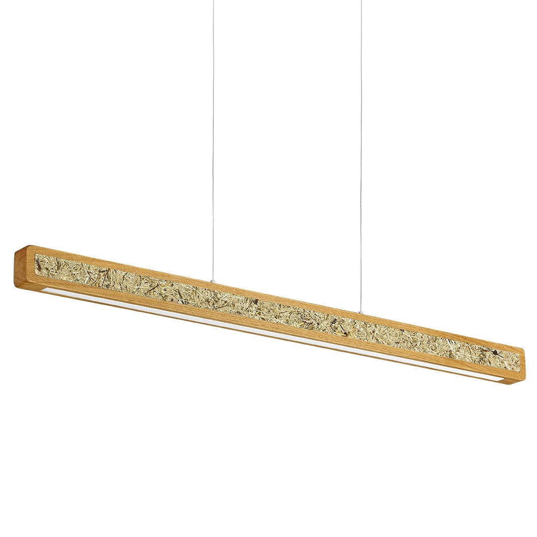 HerzBlut LED-Hängeleuchte Karl H Holz mit Alwiesenheuapplikation, Alu LED-Leiste Acryl satiniert