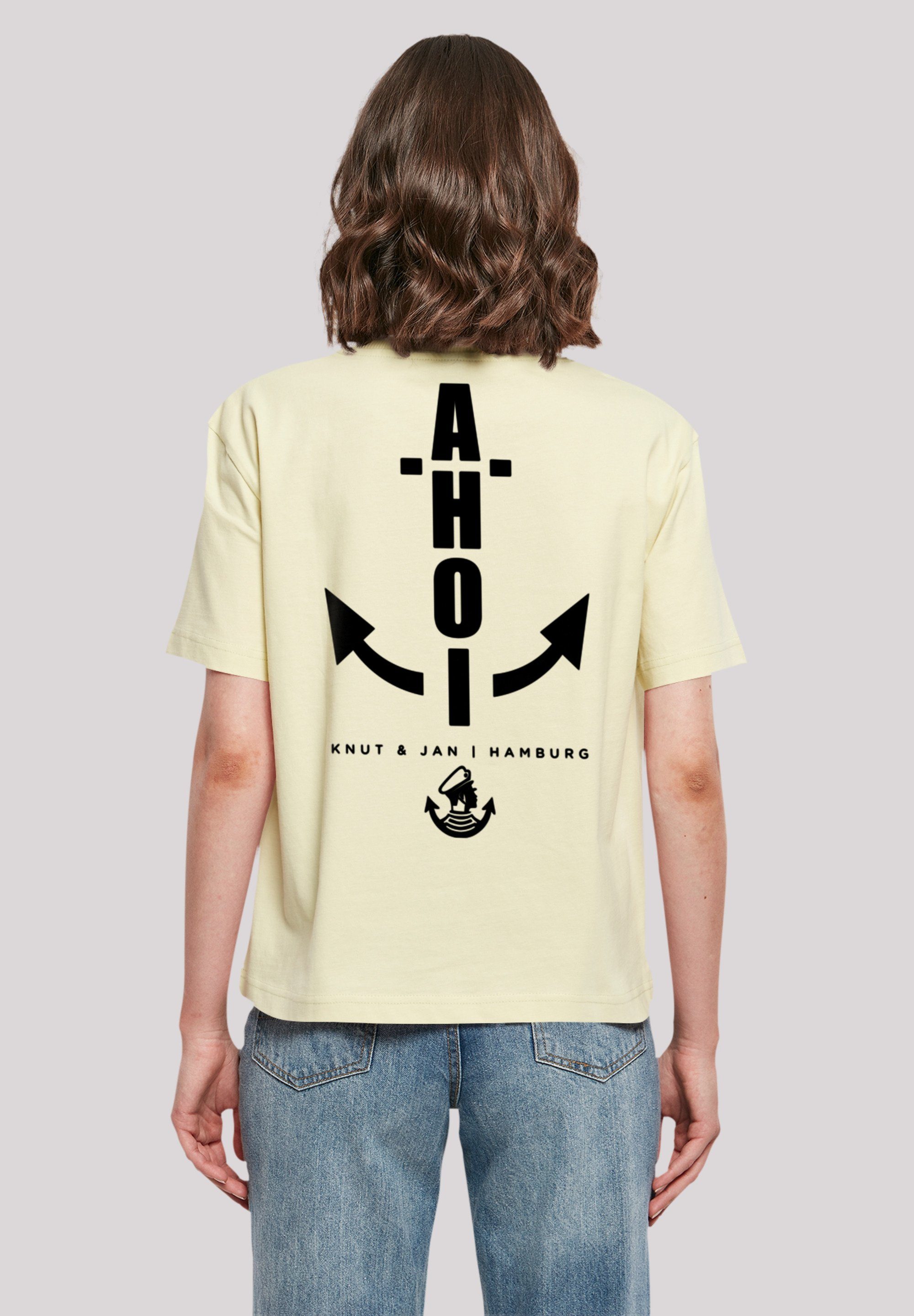 Jan Gerippter Look stylischen Ahoi T-Shirt Hamburg & Anker Knut Print, Rundhalsausschnitt F4NT4STIC für