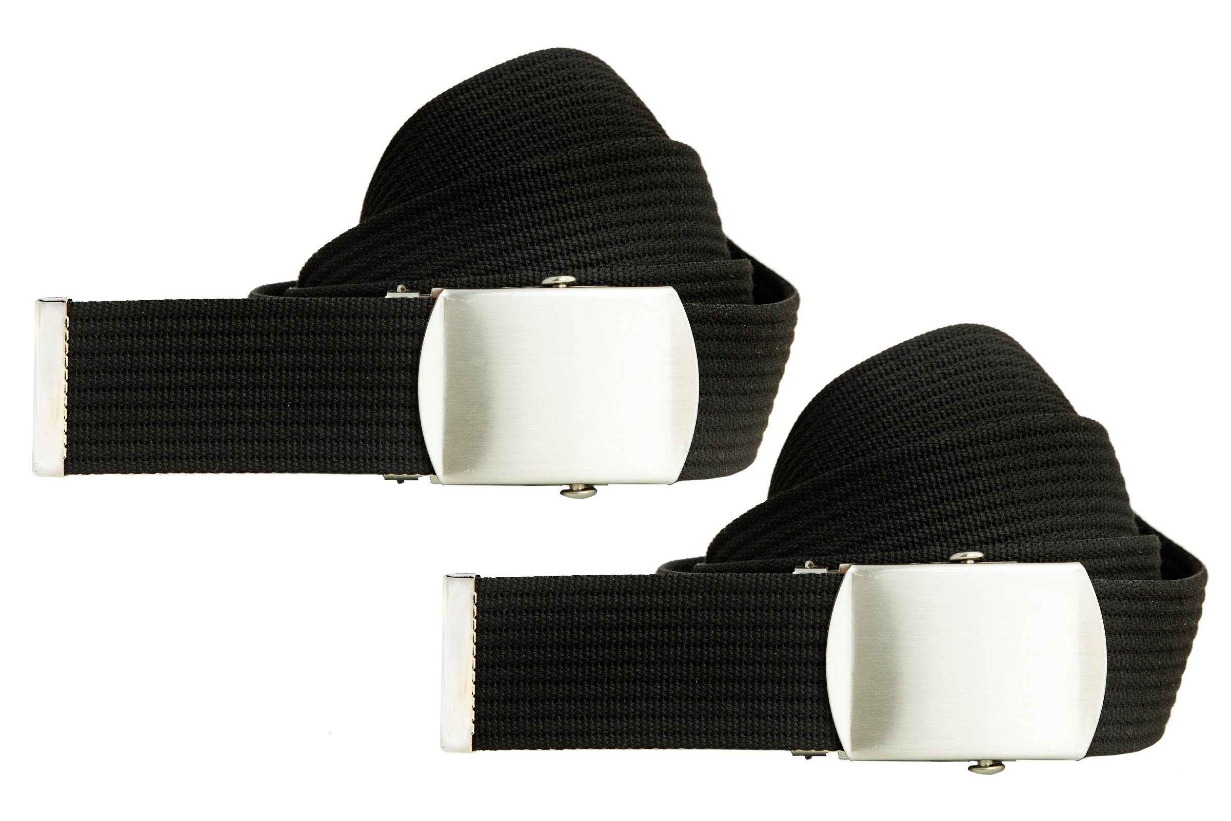 shenky Stoffgürtel Doppelpack Herrengürtel schwarz 160cm Länge 4cm Breite Gürtel (silberne Schnalle, langer Gürtel)
