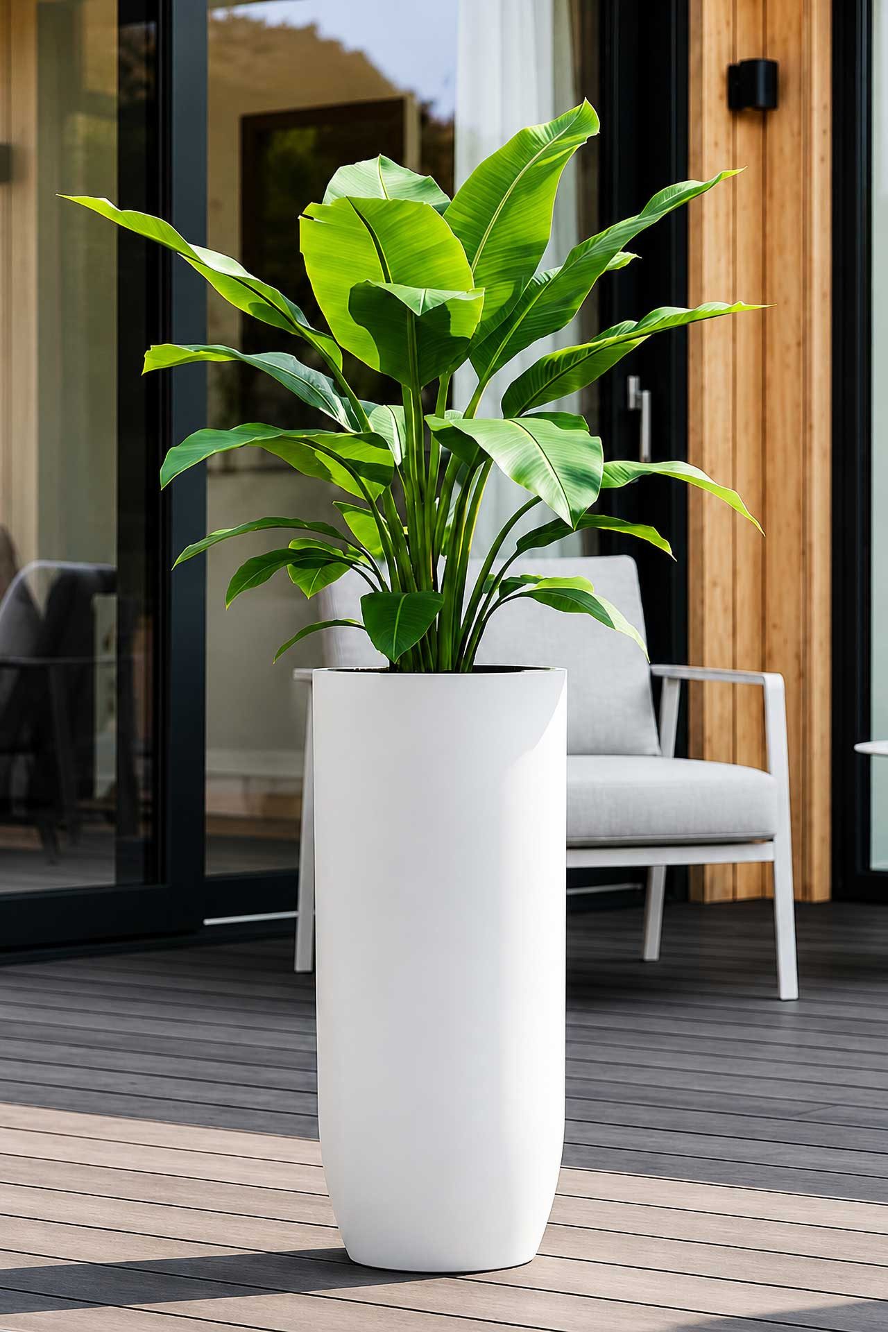 VIVANNO Bodenvase Fiberglas SOLERIO Rund - Weiß Matt (1 St), 33x80 cm