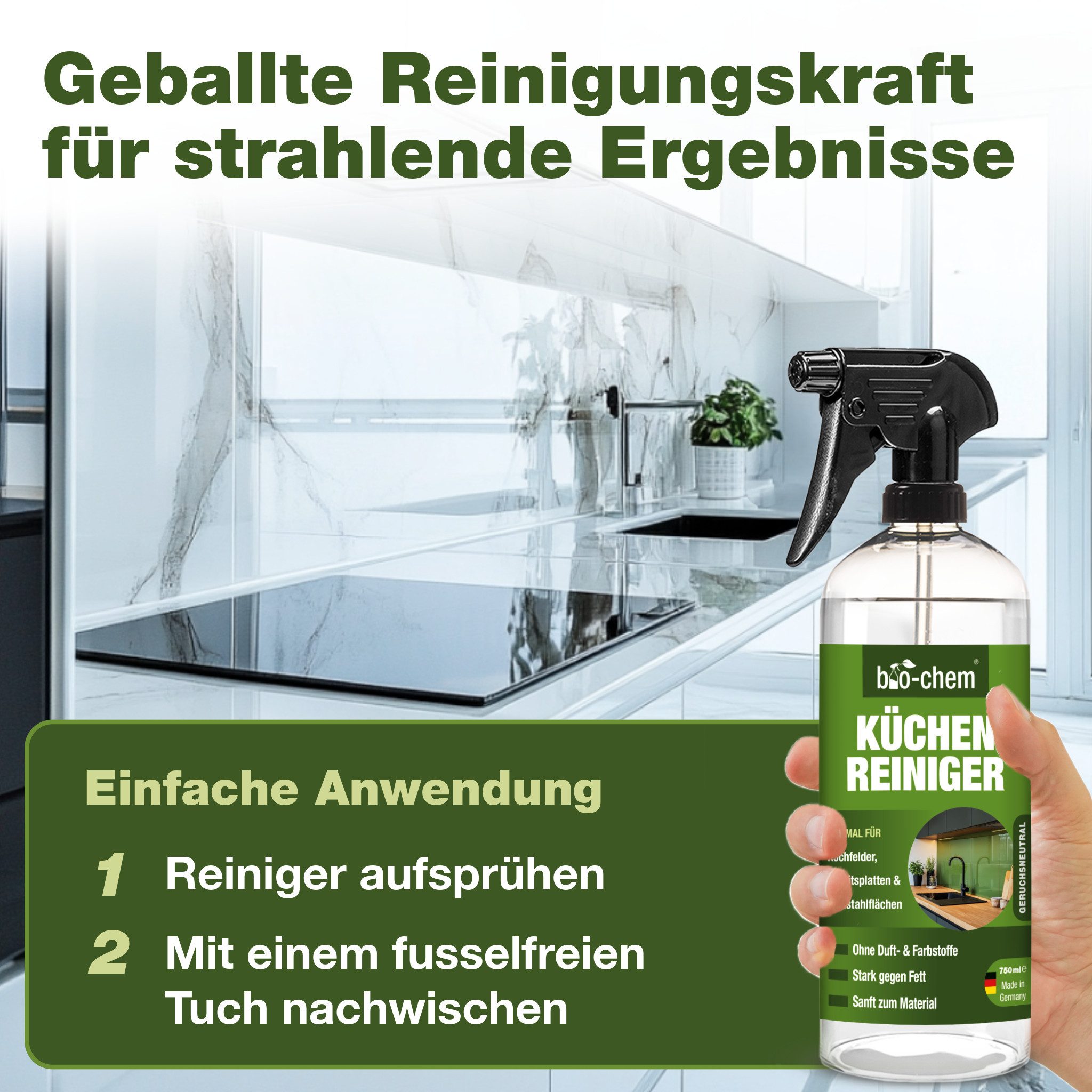 bio-chem bio-chem Küchenreiniger 750ml – Fettlöser für Ceran & Edelstahl Küchenreiniger