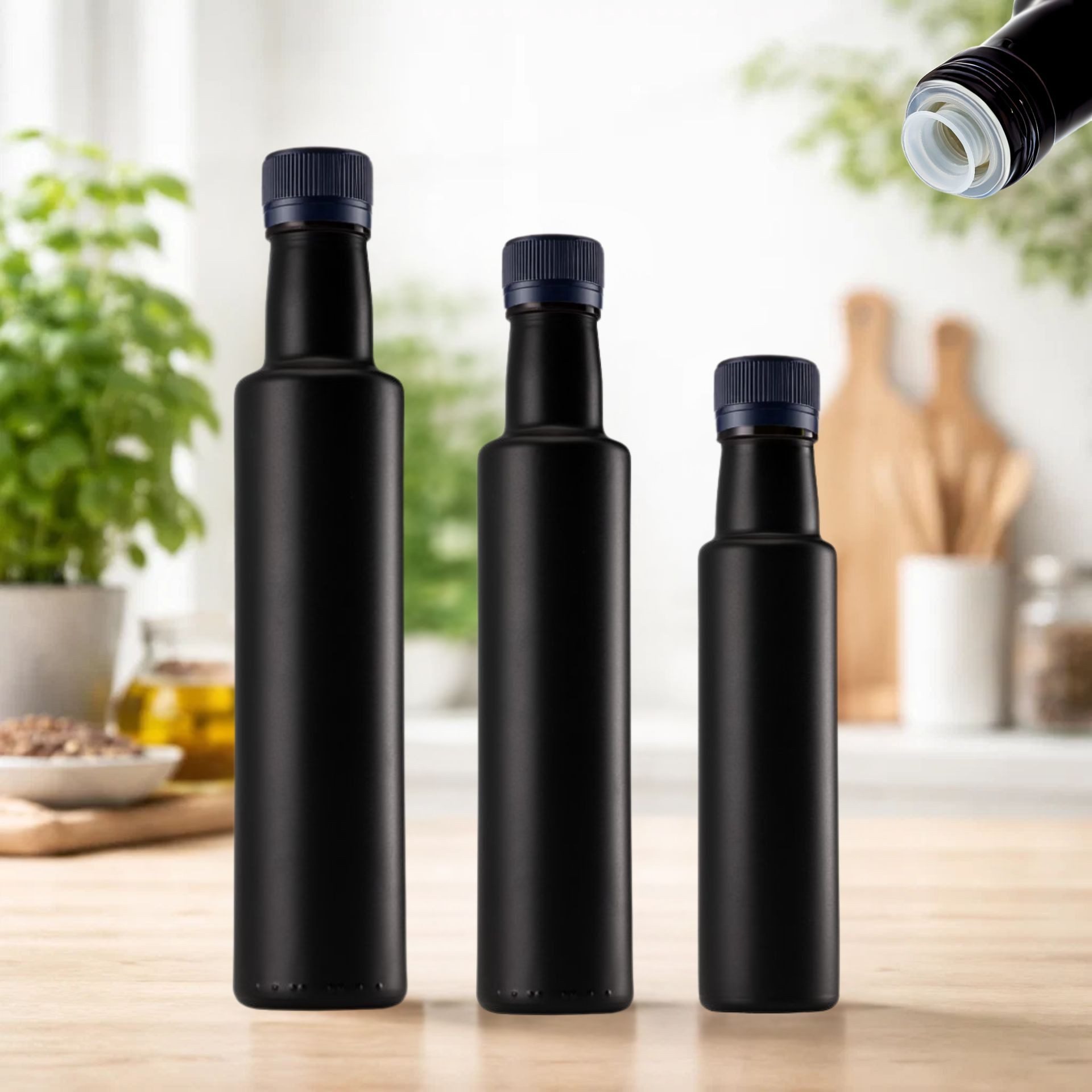 mikken Ölspender 2er Set Ölflasche 500 ml Glasflasche schwarz mit Ausgießer Dosierer, (Spar-Set, 2-tlg), 0,5 Liter, tropffreies Dosieren, hygienische Aufbewahru – Bild 2 von 5