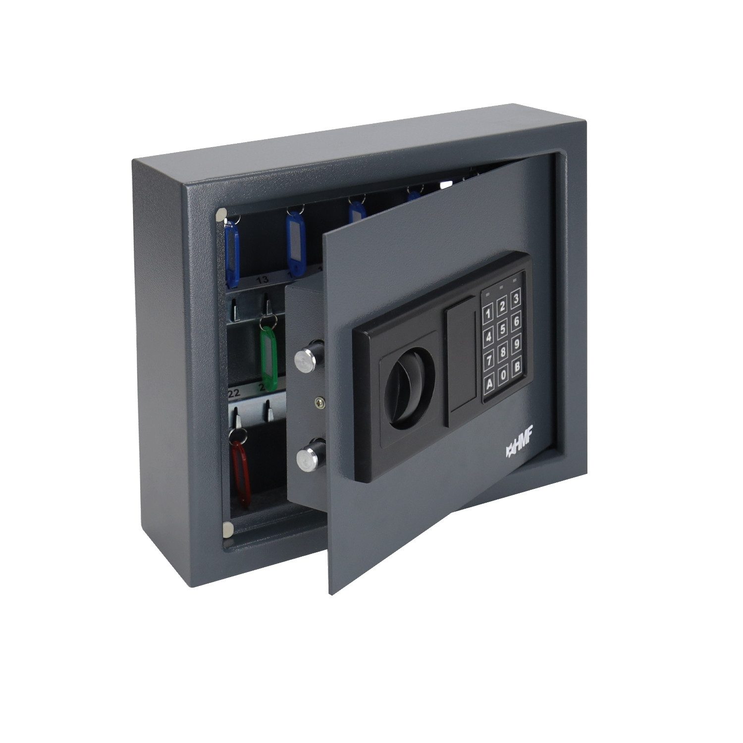 HMF Schlüsseltresor Schlüsselkasten mit Elektronikschloss (30 Haken, inkl. Schlüsselanhänger), Schlüssel Safe 30 x 28 x 10 cm, anthrazit