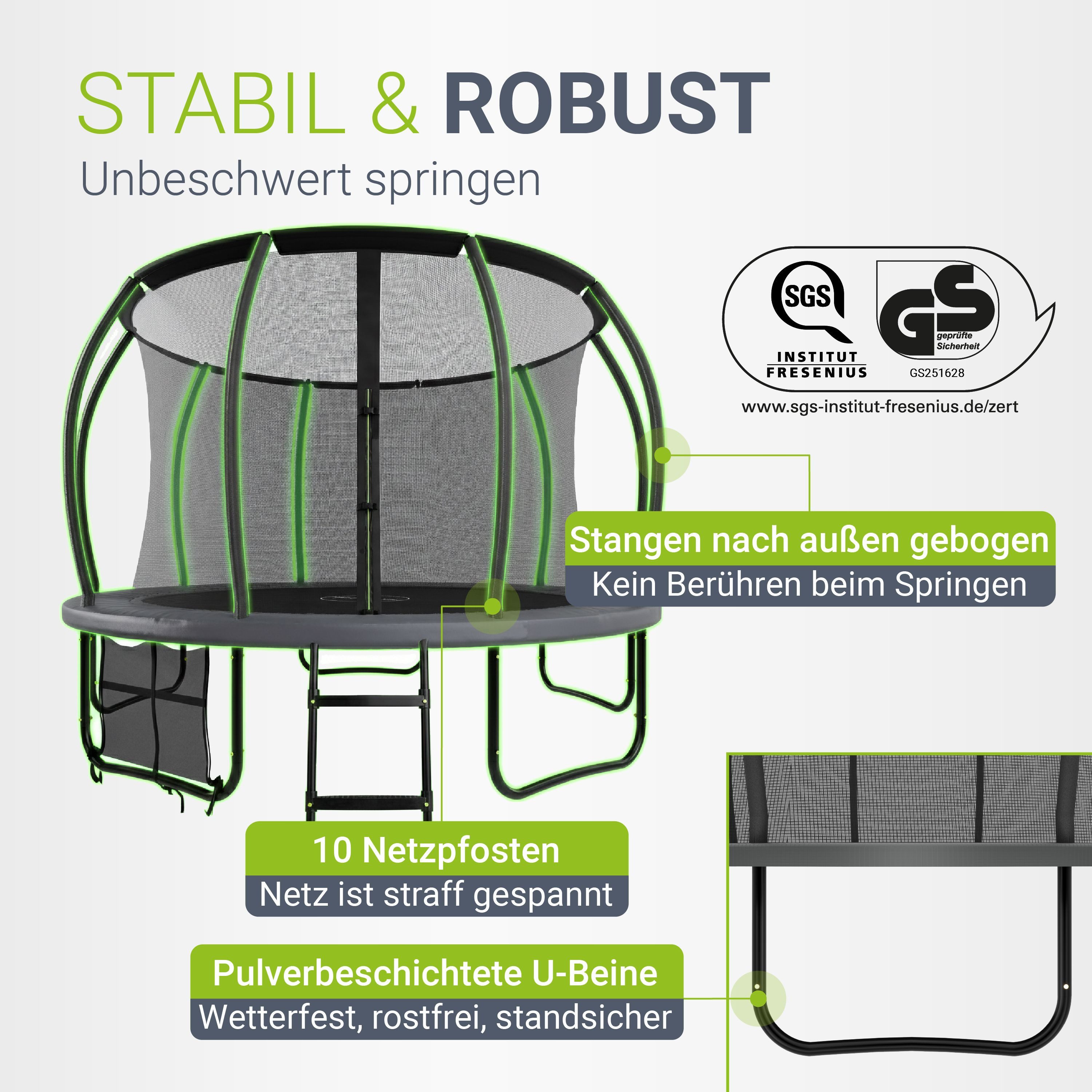 Juskys Gartentrampolin Skybounce, Ø 366 cm, Ø 366 cm, Komplett-Set mit Leiter, Getränkehalter, Bodenanker