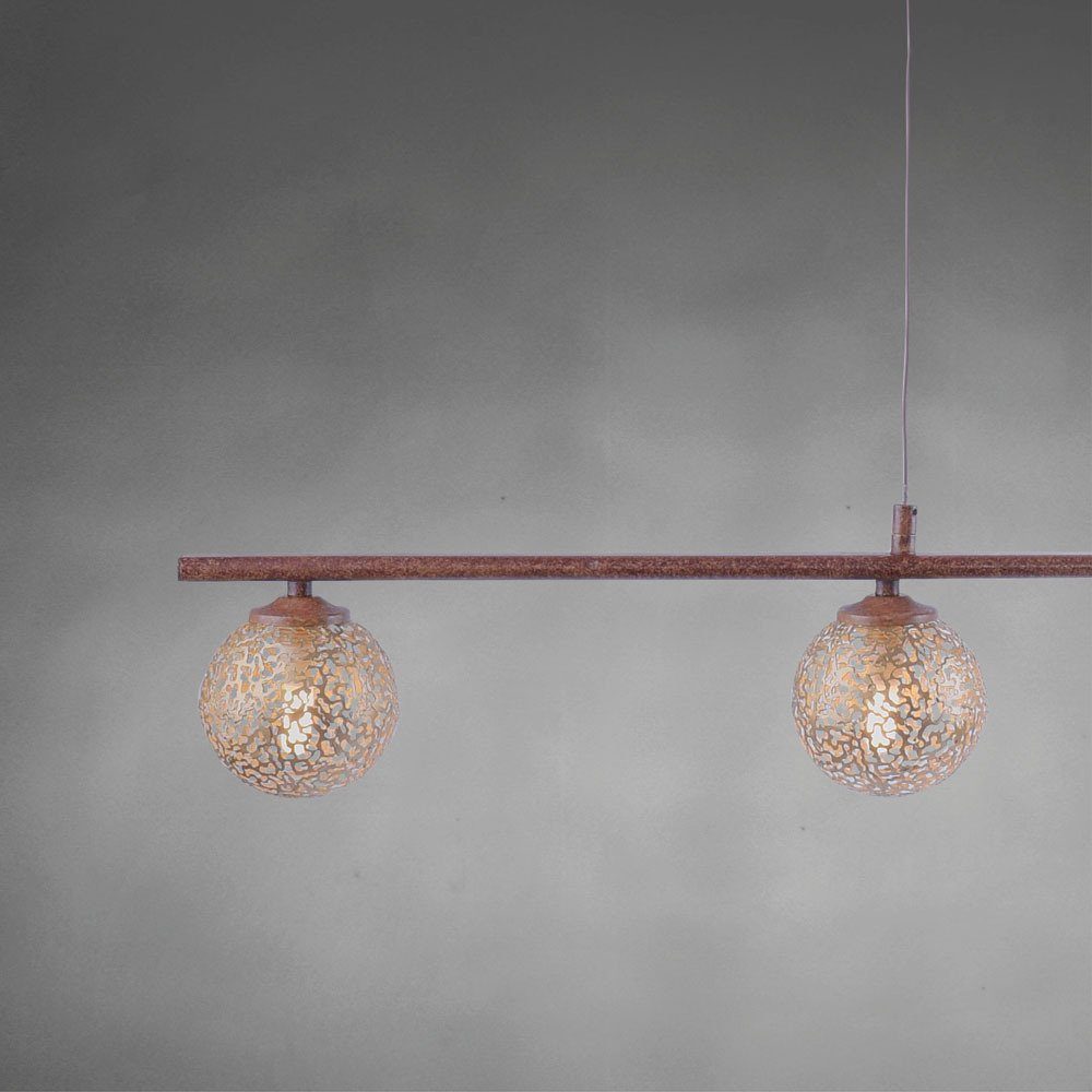 SellTec LED Pendelleuchte Pendellampe Greta Landhaus, wechselbares Leuchtmittel, 4x G9 / 2.5 Watt, 3000 Kelvin, rustikal, braun/gold, Kugel