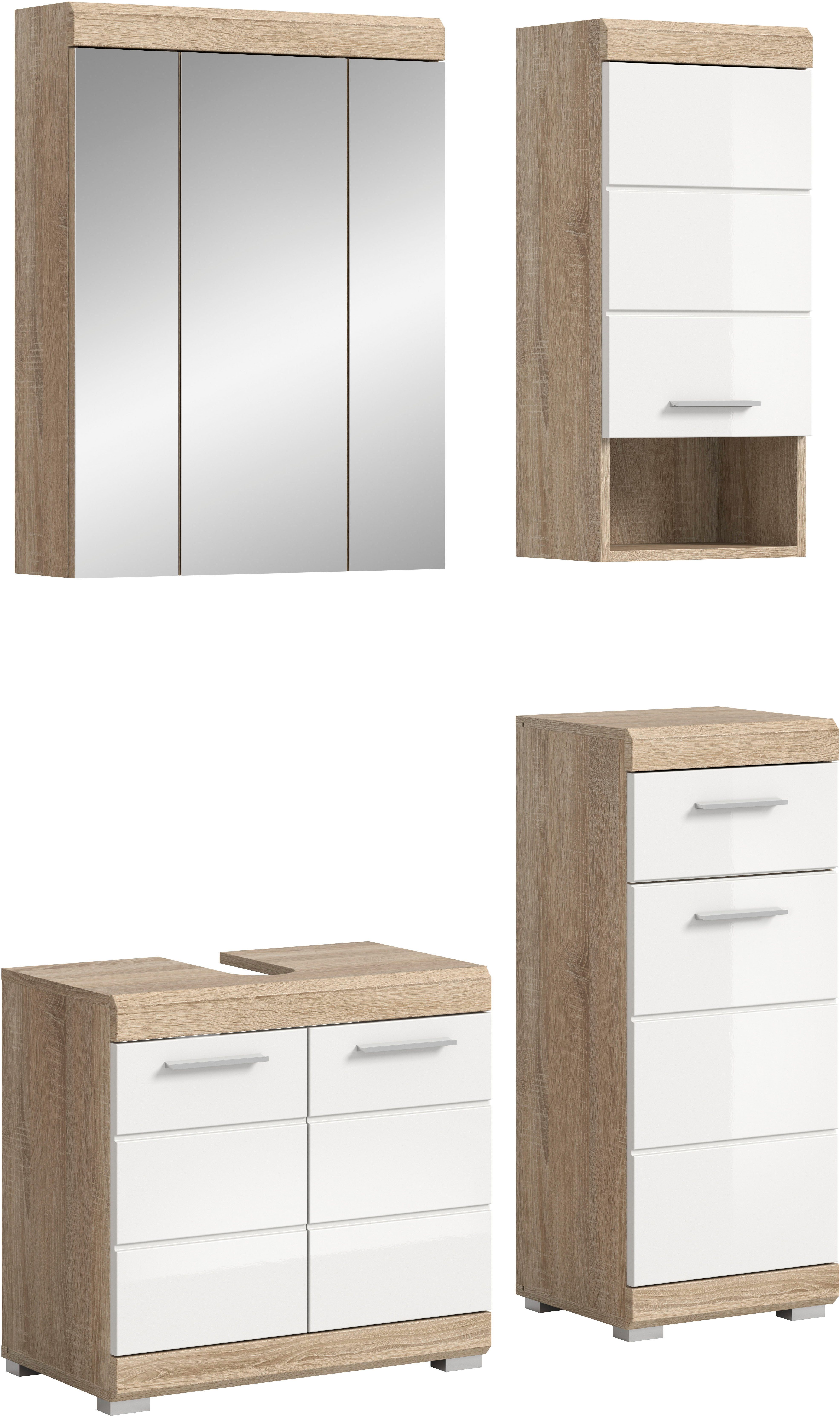 welltime Badmöbel-Set SIENA, 4 teilig, bestehend aus:, (Set, 4-St., TOPSELLER), Waschbeckenunterschrank, Spiegelschrank, Unterschrank, Hängeschrank