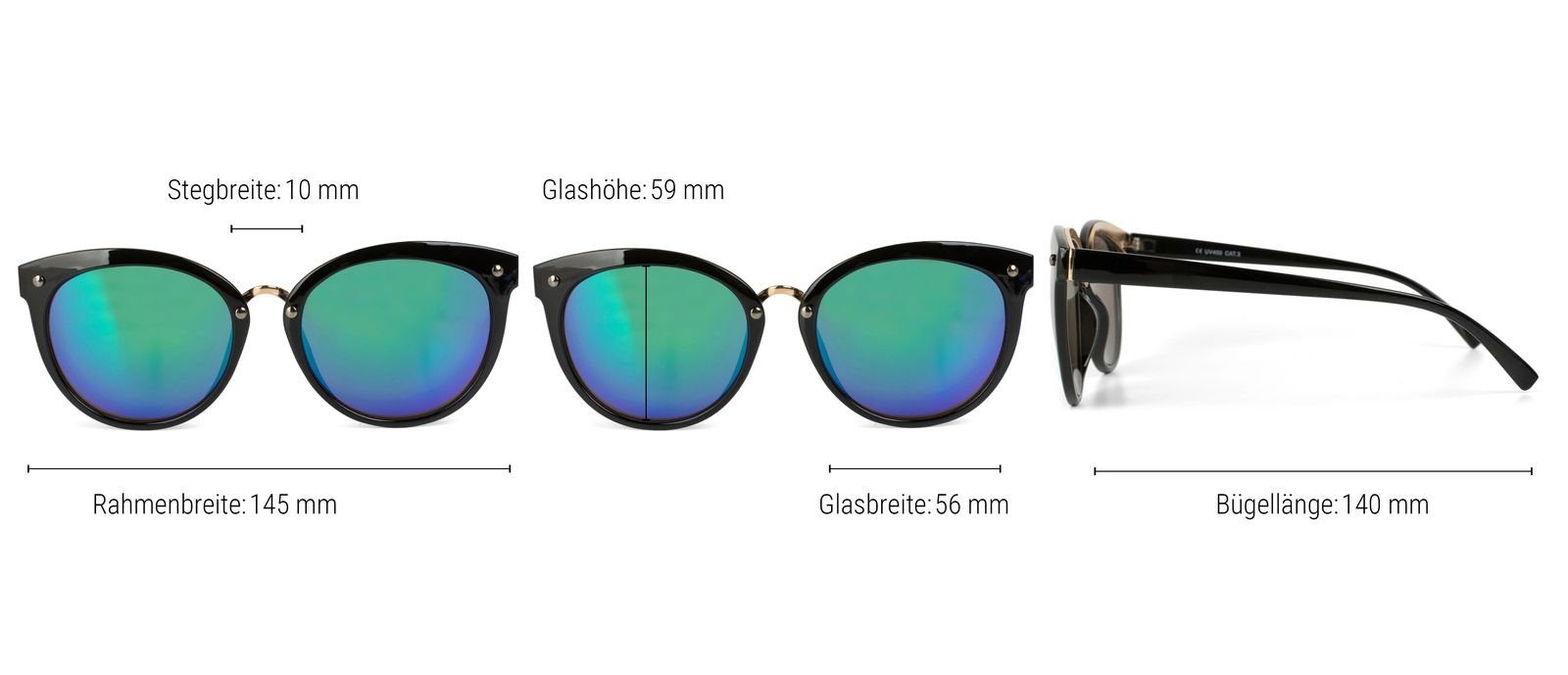 styleBREAKER Sonnenbrille Gestell (1-St) / verspiegelt Verspiegelt Glas Grün-Blau Schwarz