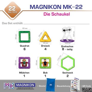 MAGNIKON Magnetspielbausteine MK-22 “Die Schaukel”, 22teilig, (Magnetische Bausteine, 22 St., Drehachse), robuster Kunststof