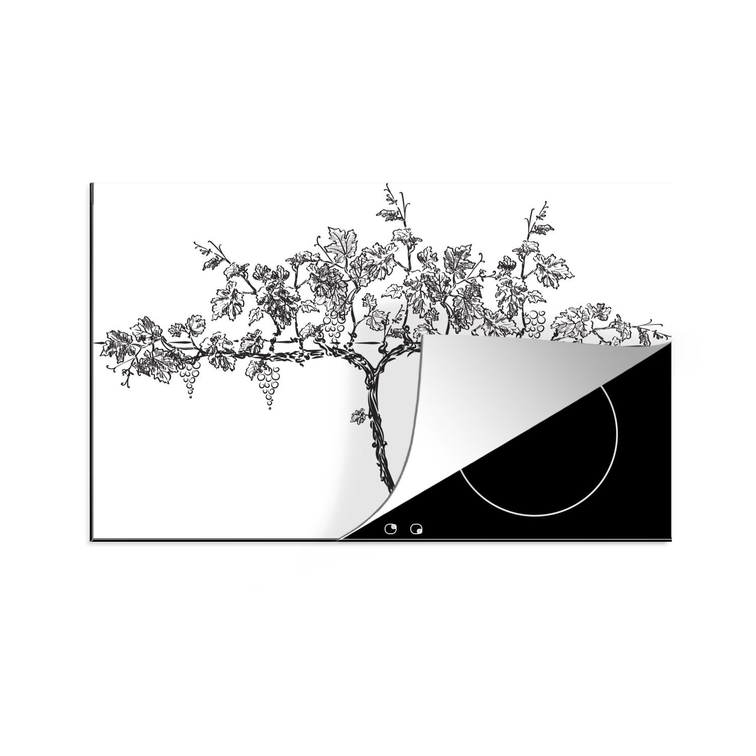 MuchoWow Herdblende-/Abdeckplatte Illustration eines Weinbergs mit Rebstöcken, Vinyl, (1 tlg), 83x51 cm, Ceranfeldabdeckung, Arbeitsplatte für küche