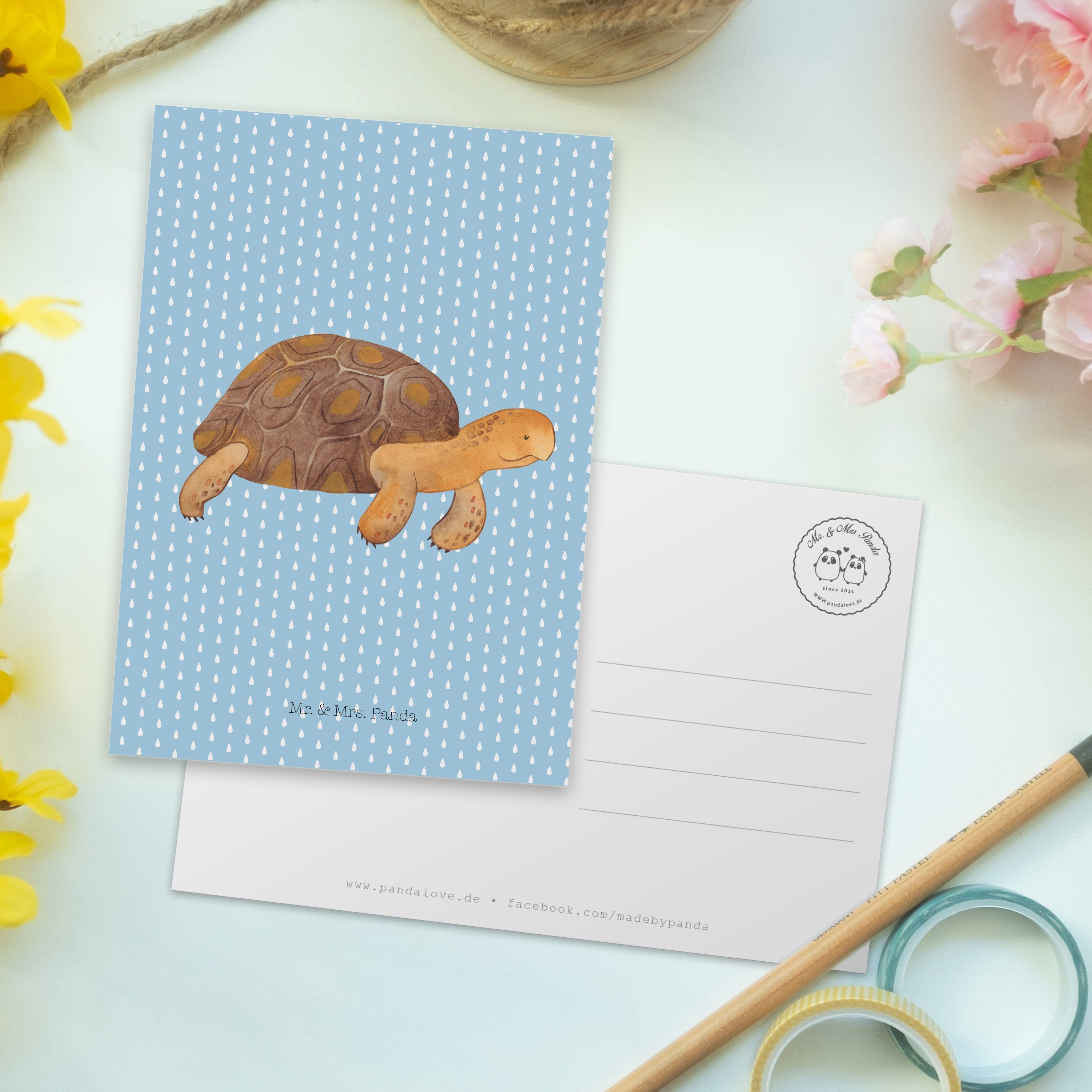 marschiert Blau Dankeskarte, Pastell Schildkröte Panda - & Mrs. Mr. Postkarte - Ansich Geschenk,