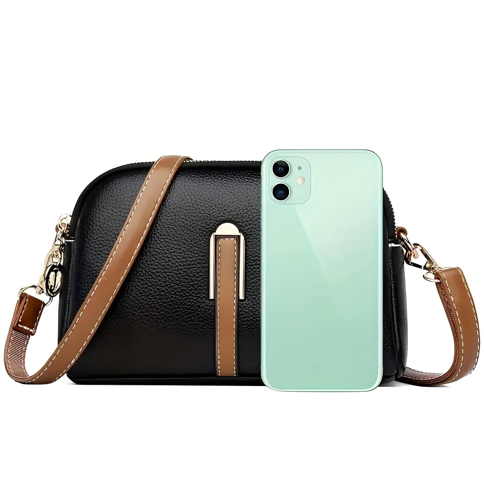 S&T Design Handtasche Kleine Umhängetasche Damen Leder Schultertasche Crossbody Bag, Verstellbare Länge Größe Leder Tasche Frauen Reißverschluss – Bild 5 von 5