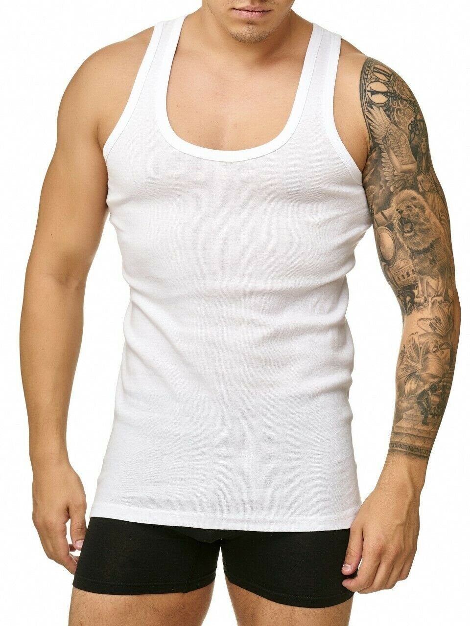 cwonlineshop Unterhemd Herren Unterhemd XXXL Stück), XL XXL (4 M aus Achselshirt Weiß Baumwolle 100% L Tank Top Feinripp Schwarz