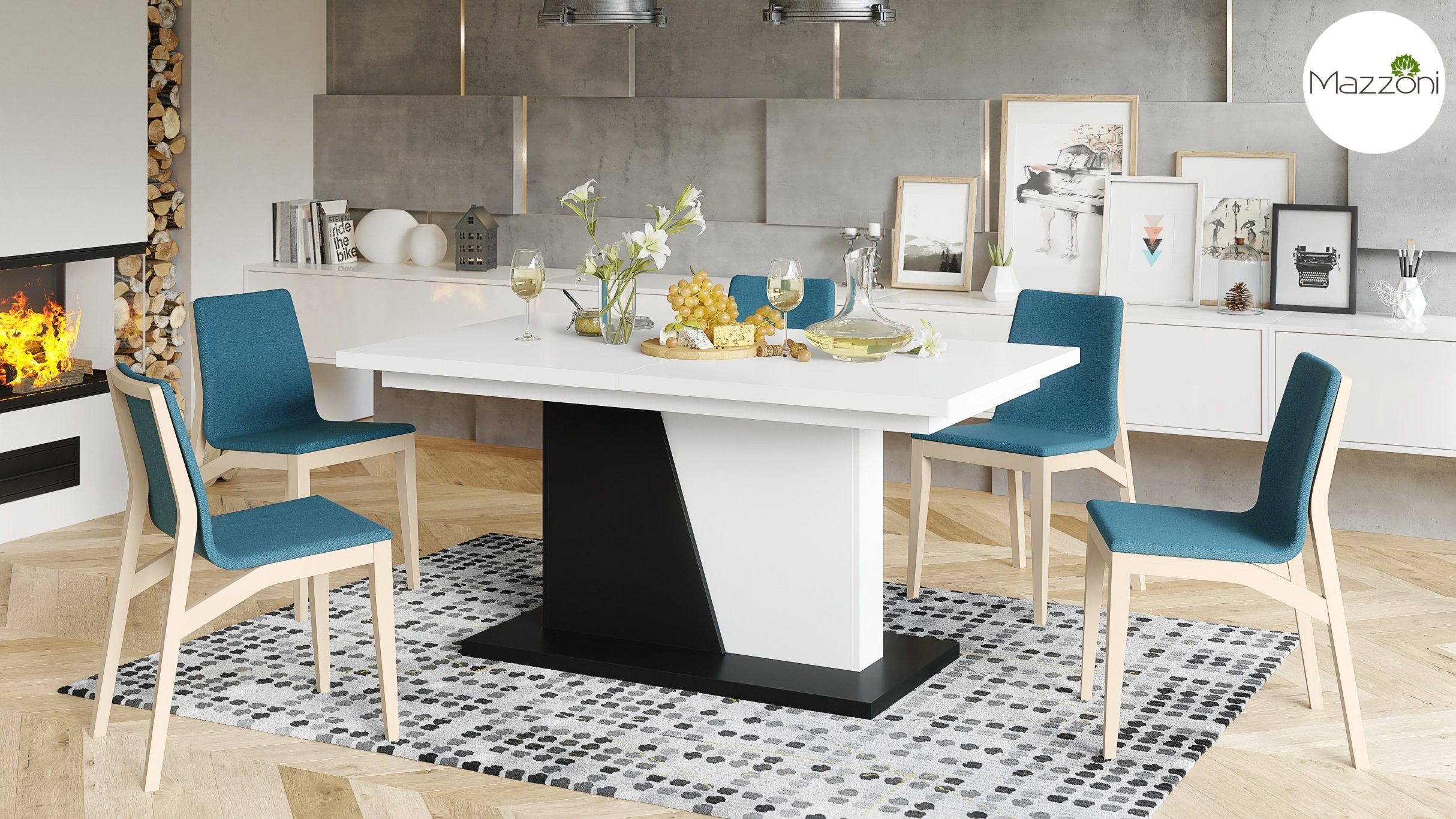 Mazzoni Esstisch Design Esstisch Tisch matt 218 Schwarz Noir 160 matt / cm ausziehbar Weiß Noble bis