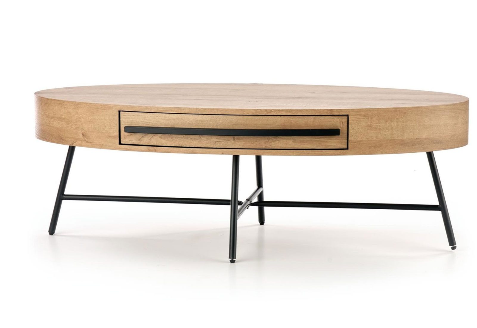 Feldmann-Wohnen Couchtisch Carolina (ovale Tischplatte mit Schubladen, 1-St., moderne Optik, ovale Tischplatte, Metallgestell, Holzoptik), 120x60x41cm Eiche Gold schwarz