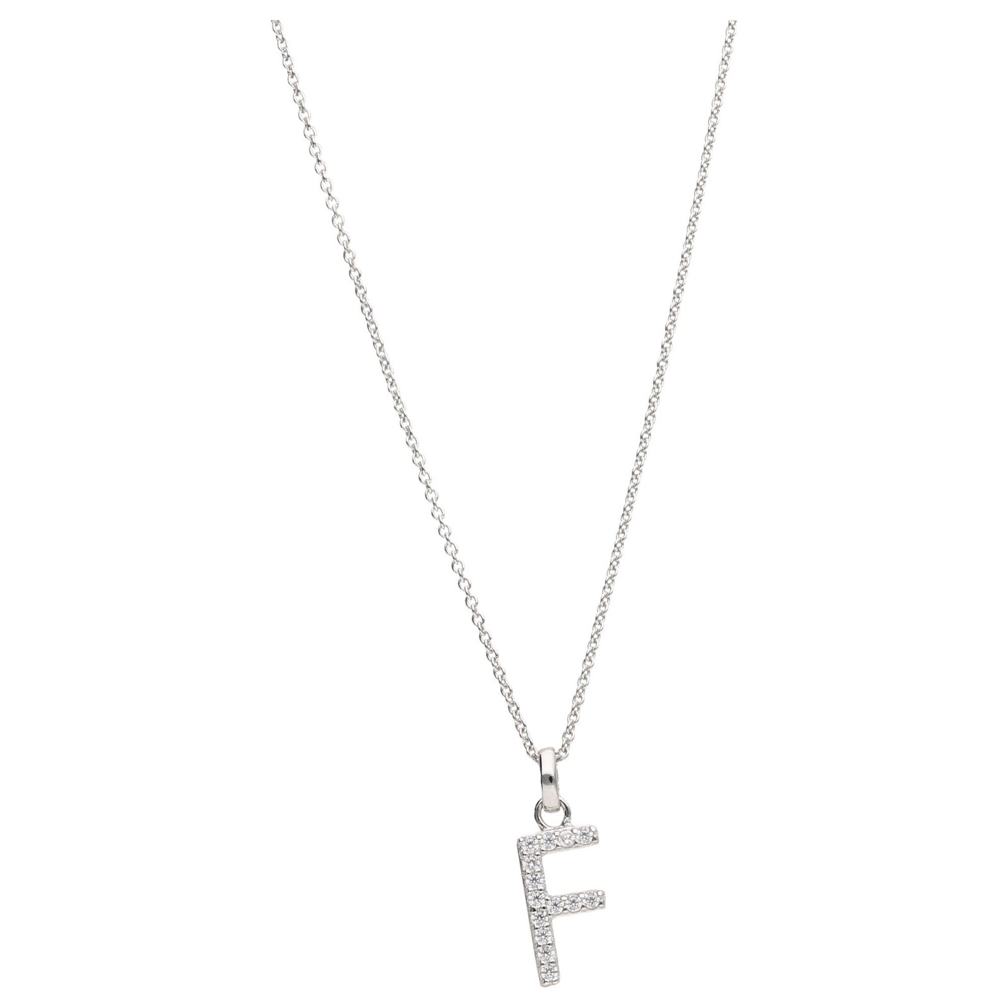 Smart Jewel Kette mit Anhänger Buchstabe F mit Zirkonia Steine, Silber 925