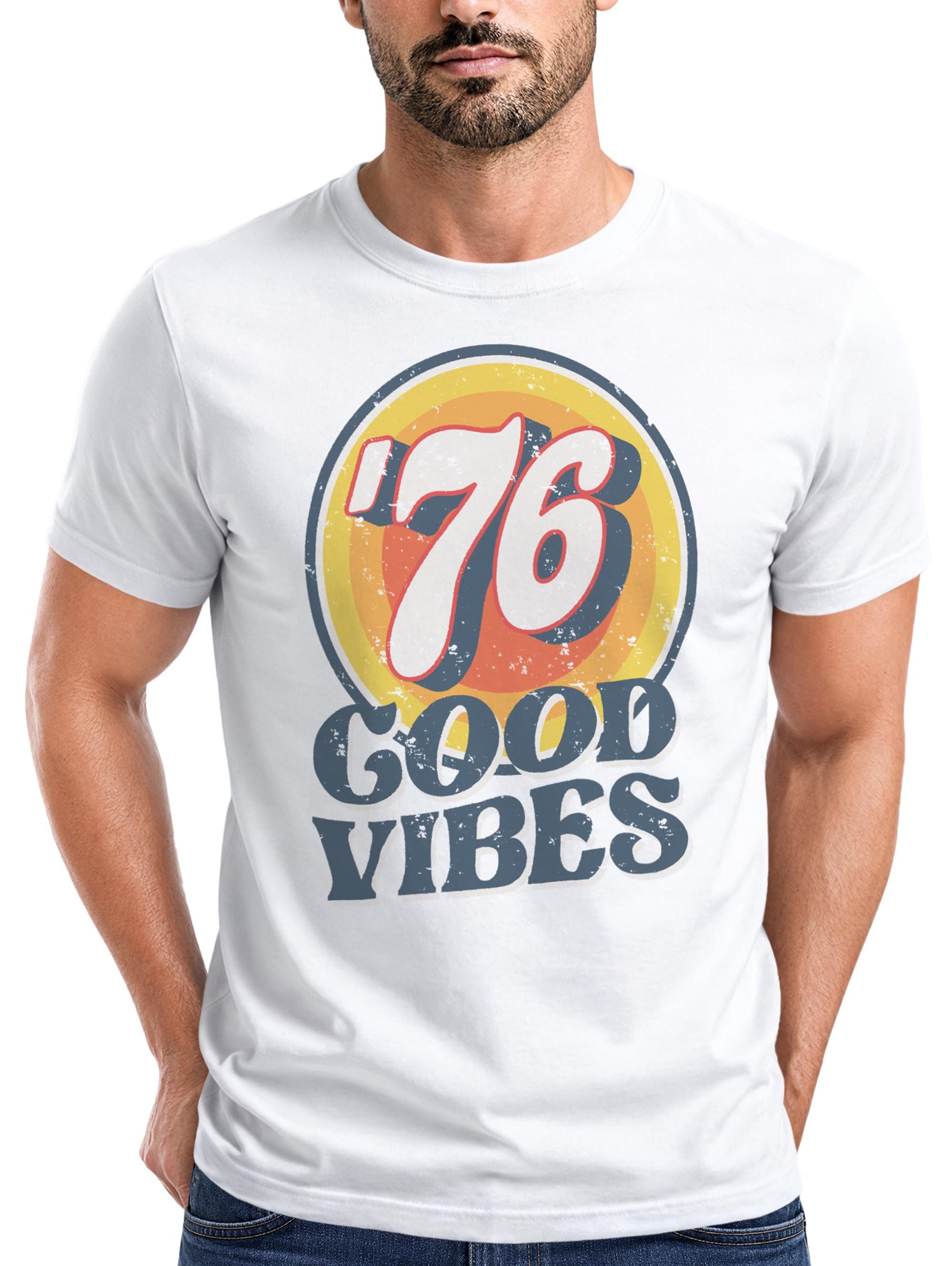 Print-Shirt Herren T-Shirt Sommer Good Vibes 70er Jahre Retro Print Hippie Style