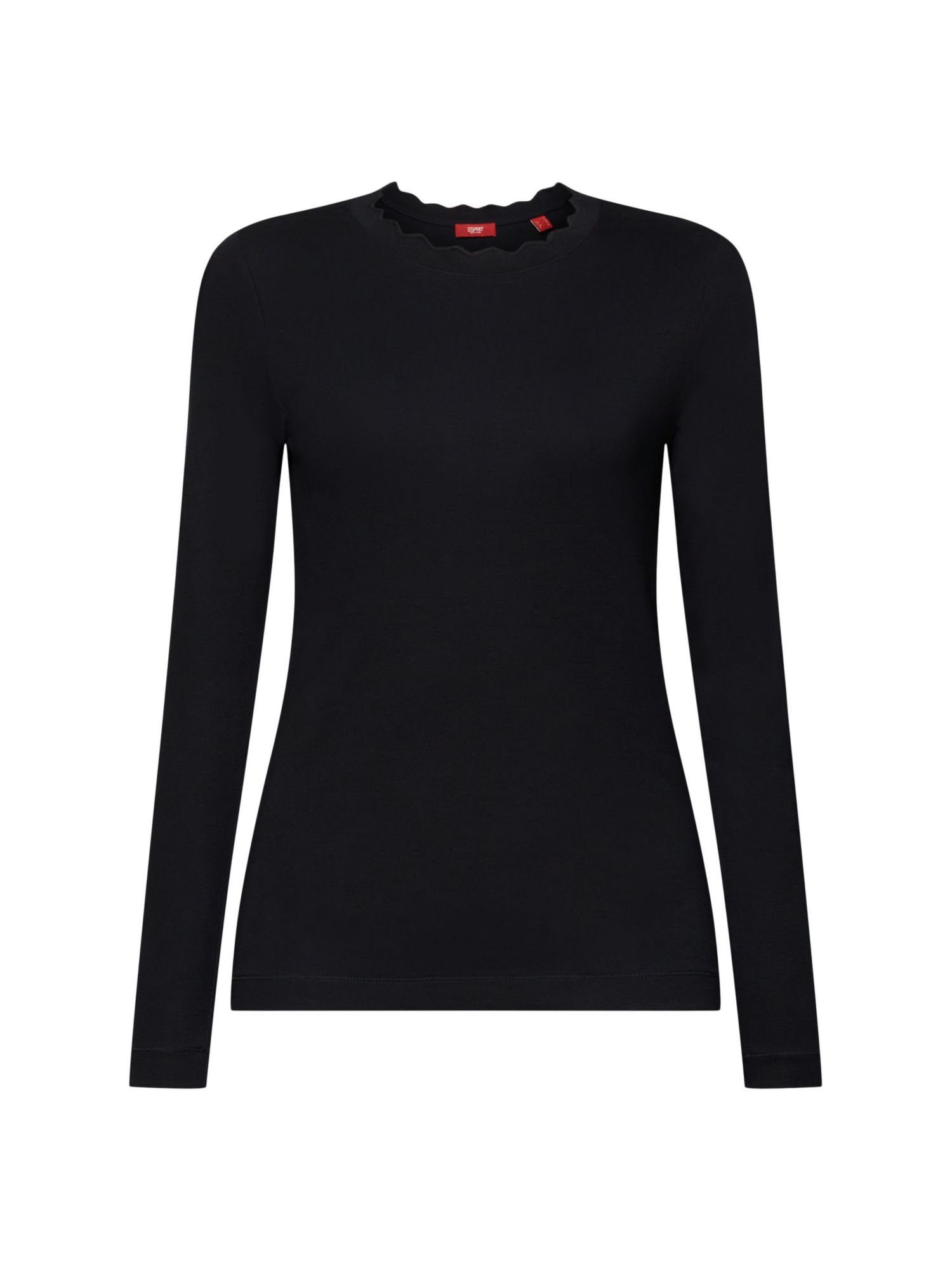 aus Bogenkante Top (1-tlg) Langarmshirt BLACK Baumwolljersey mit Esprit