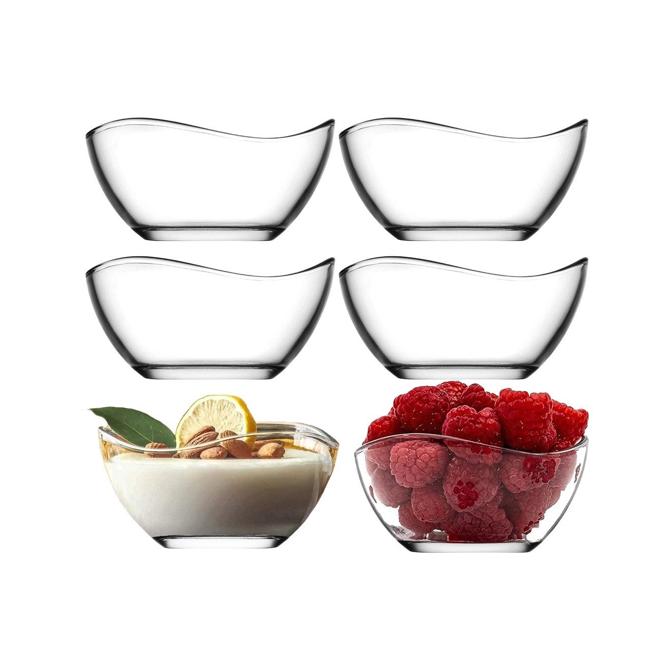 LAV Dessertschale Vira Glasschalen - 215 ml (7 1/4 oz), 6er Set, Glas, (6er-Set, 6-tlg), Geschwungene Form, ideal für Desserts, Snacks, Dips