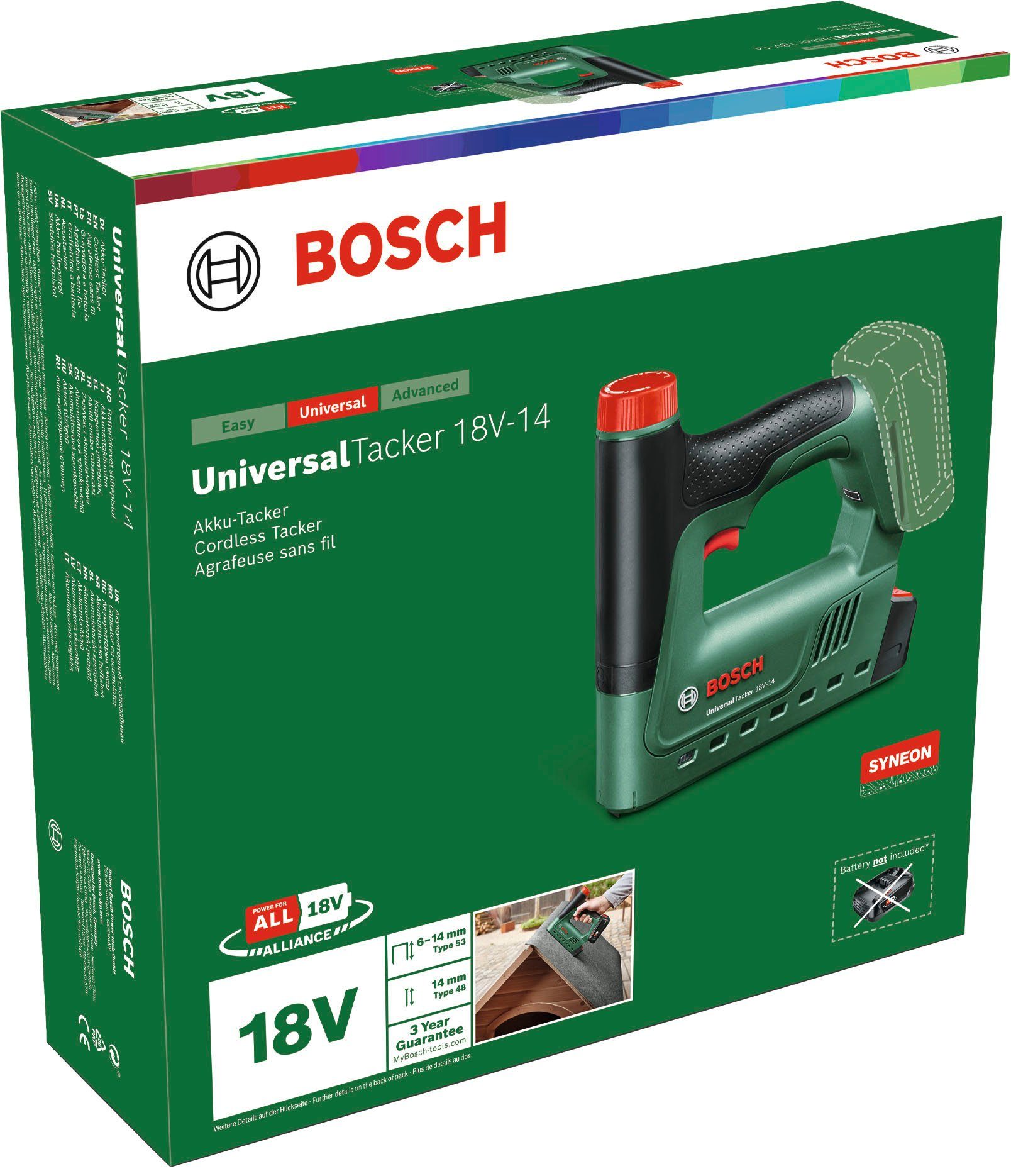 Bosch - 18V-14 Home Ladegerät Akku & und solo, ohne UniversalTacker Garden Akku-Tacker