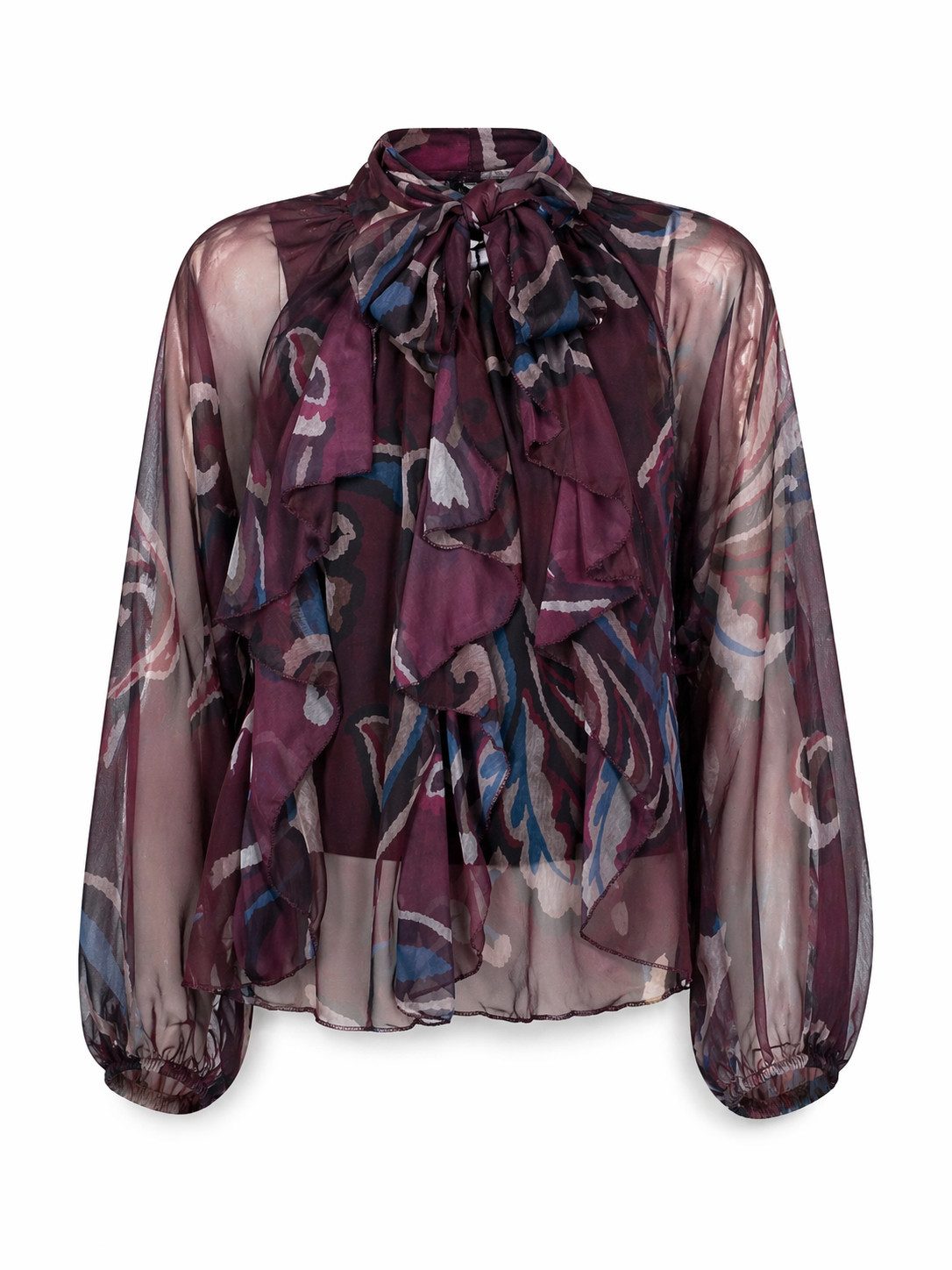 ITALY VIBES Schluppenbluse - Rüschenbluse - Elegante Bluse mit Schleife - Weinrot ONE SIZE - passend für Größen S - L