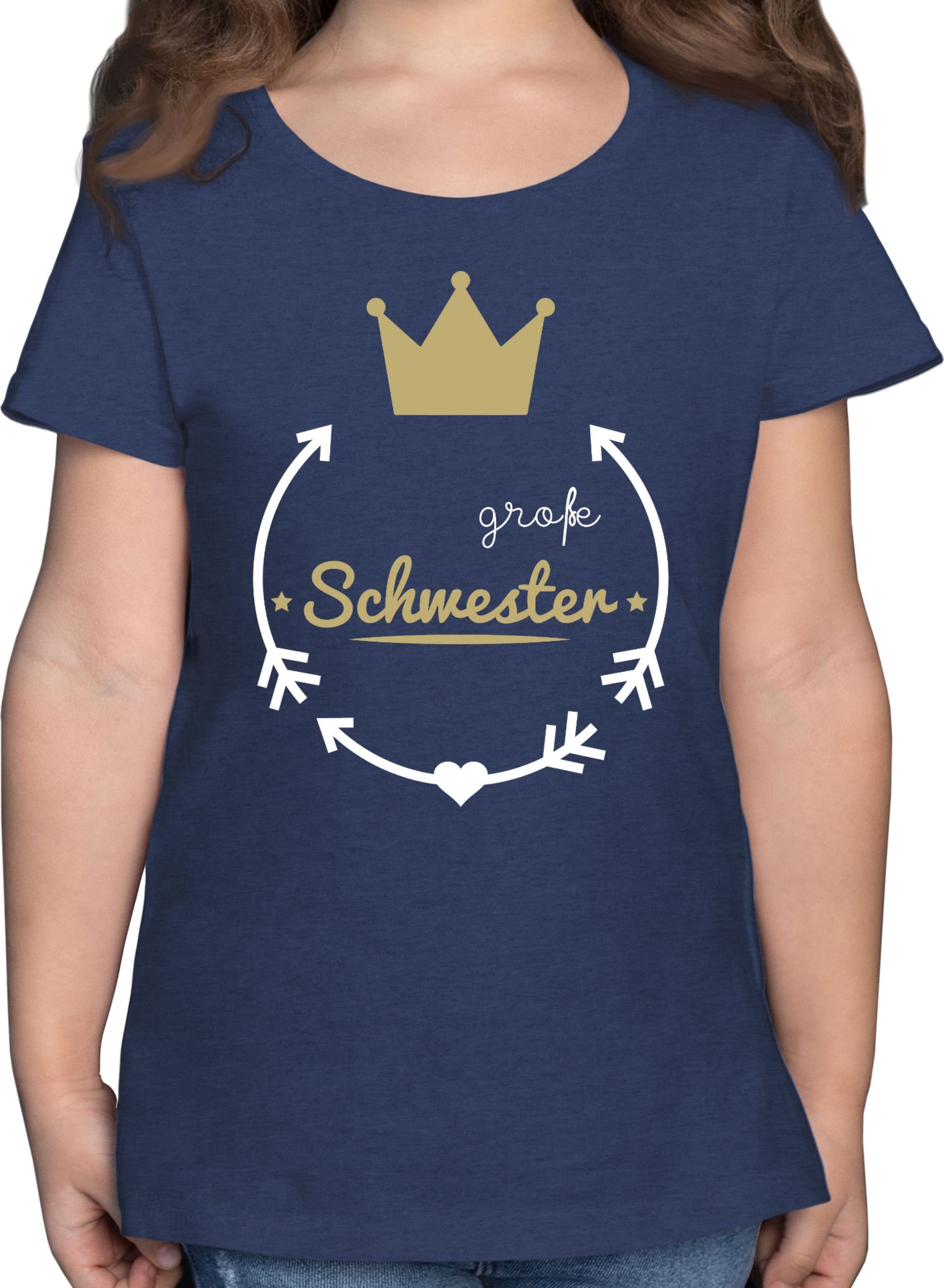 Dunkelblau 2 Geschwister Schwester Meliert Große Krone Weiss Schwester Geschenk T-Shirt - - Shirtracer