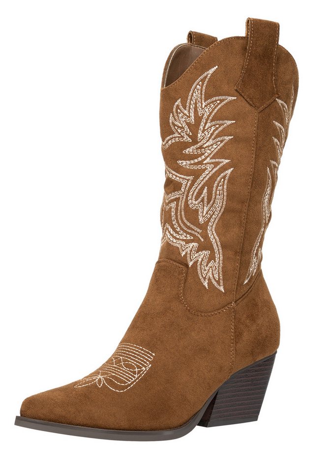 Salinyang Damen Westernstiefel mit Stickereien und Blockabsatz Cowboy Stiefel