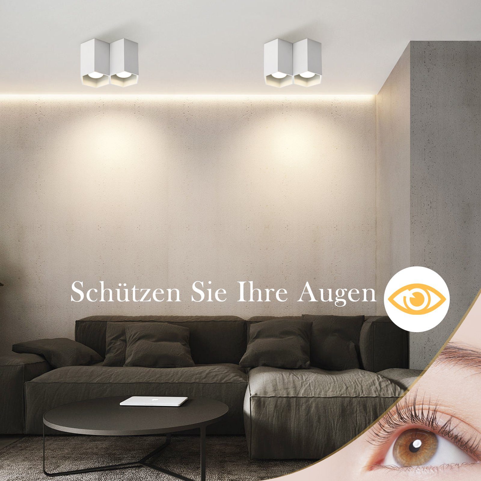 ZMH Küche Aufbaustrahler Deckenstrahler Spotleuchte Deckenleuchte Deckenspots für Design Weiß - 2 Aufbauspot LED LED Flammig, Modern GU10 ohne Leuchtmittel, Wohnzimmer,