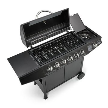 TAINO Gasgrill BASIC 6+1, Gasgrill mit Abdeckhaube, Gasregler und Gasschlauch, 6 Hauptbrenner aus Edelstahl, Seitenbrenner, Piezozündung