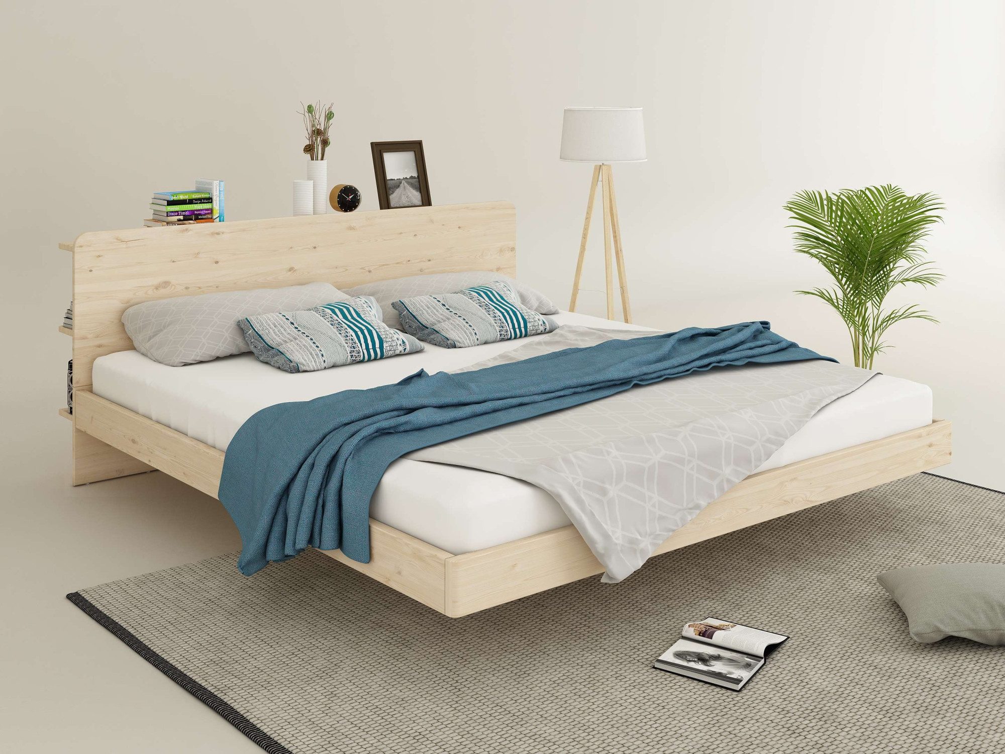 OTTO home Massivholzbett Amaliah Schwebebett, versteckte Regale hinter dem günstig online kaufen